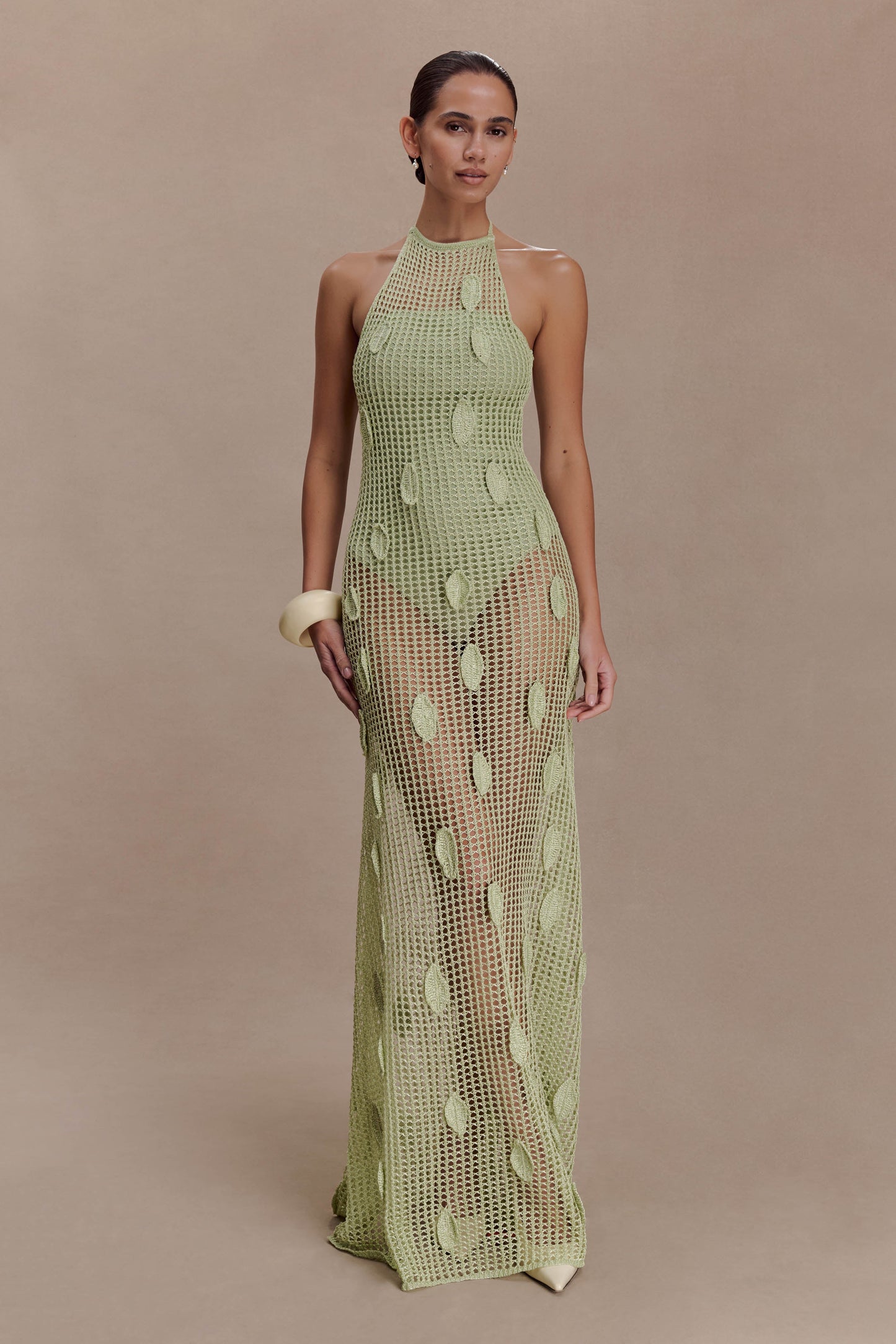 Elfie Crochet Halter Maxi Dress - Pastel Green