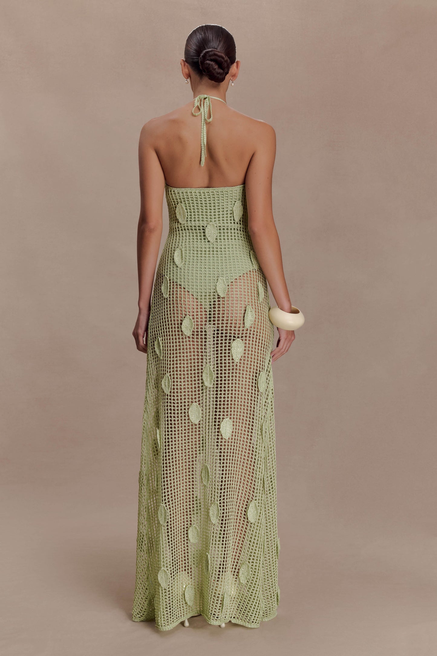 Elfie Crochet Halter Maxi Dress - Pastel Green