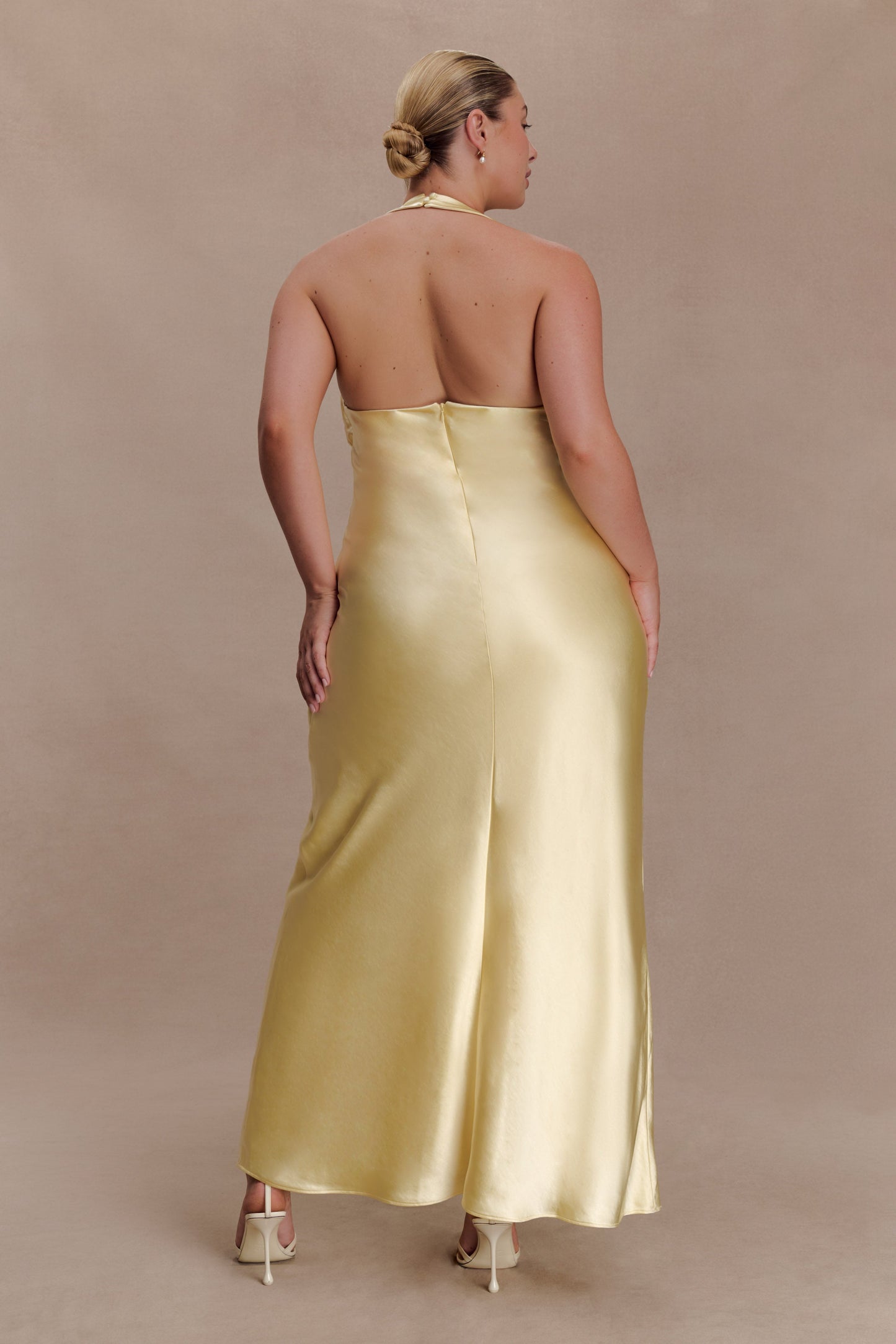 Alice Satin Halter Maxi Dress - Lemon