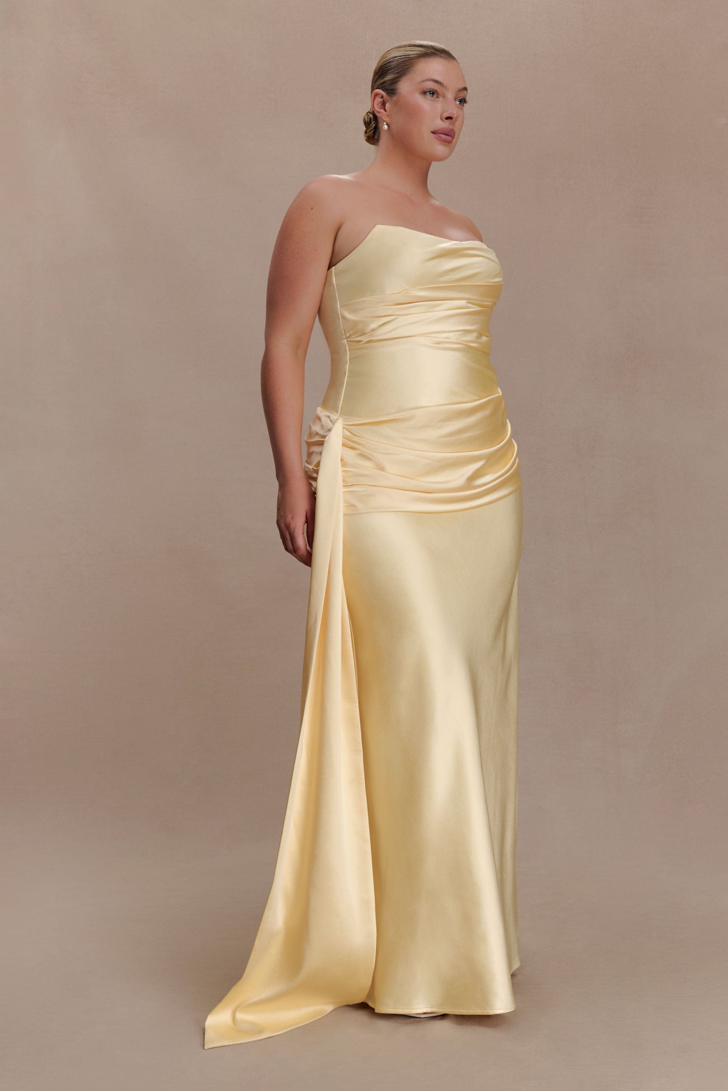 Sarah Strapless Maxi Dress With Waist Tie - Lemon