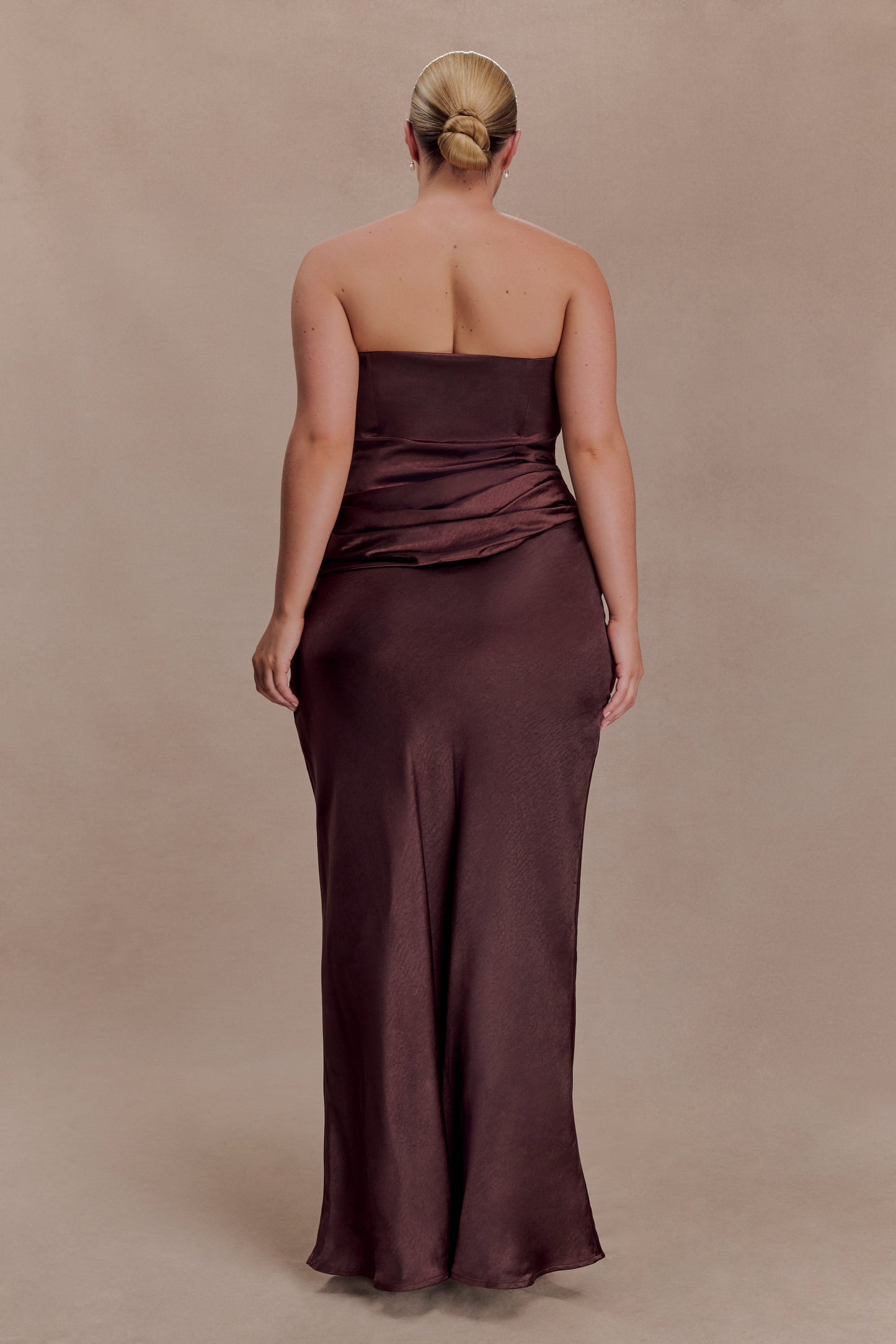Jasmine Strapless Satin Maxi Dress - Dark Chocolate