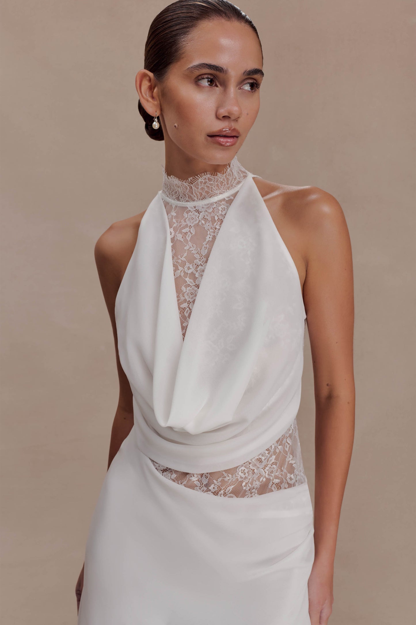 Arra Chiffon And Lace Halter Mini Dress - White