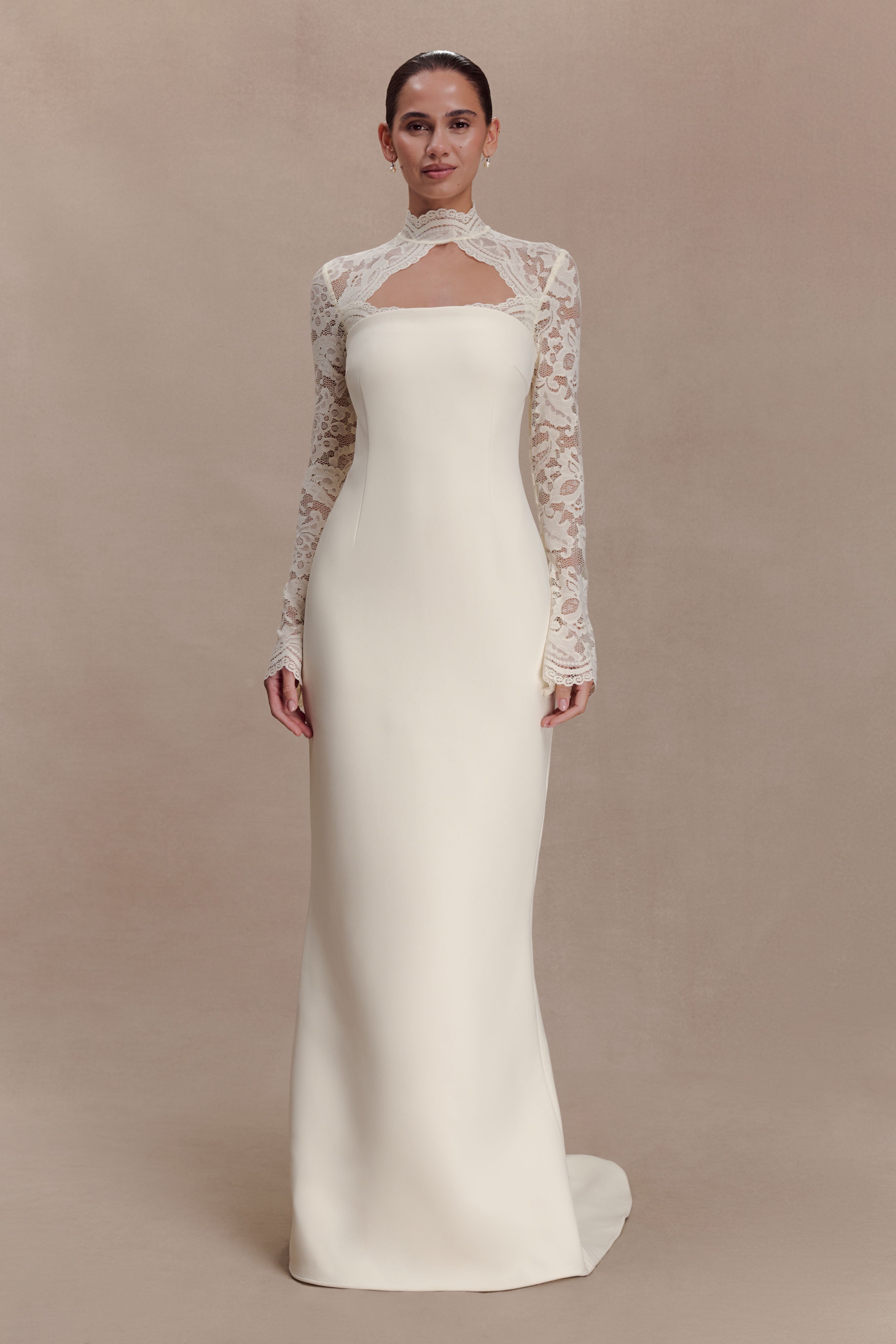 Aurelie Long Sleeve Lace Maxi Dress - Ivory | MESHKI UK
