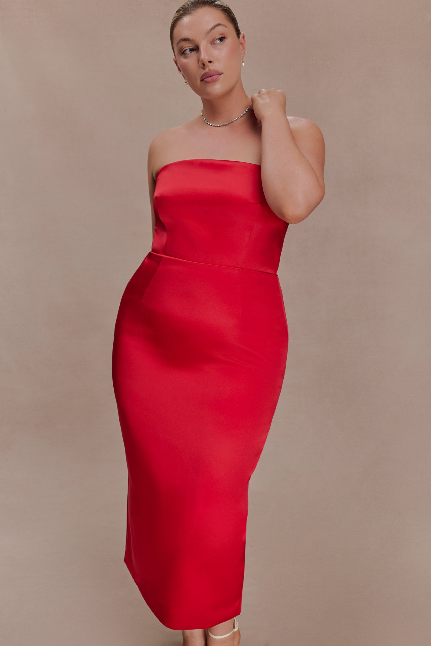 Ophelia Peplum Satin Maxi Dress - Red