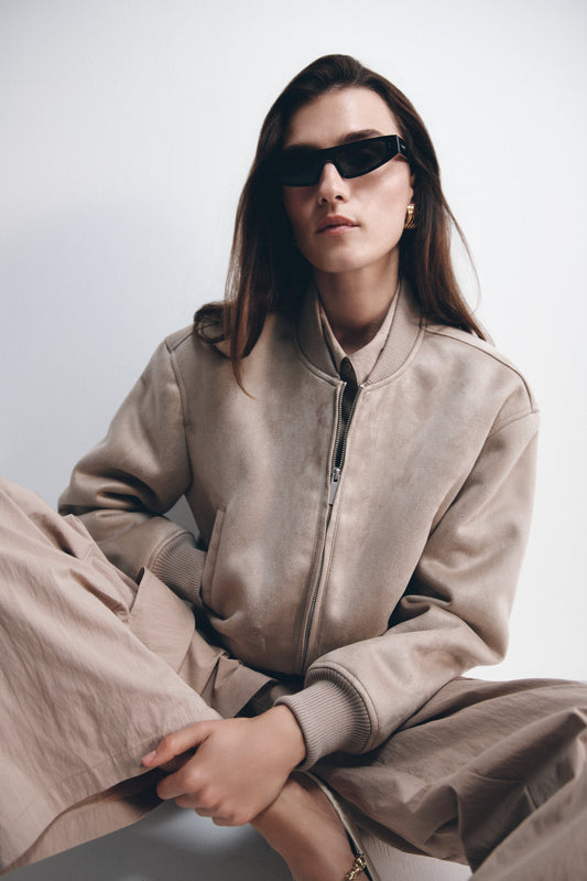 Rudy Suede Bomber Jacket - Sand
