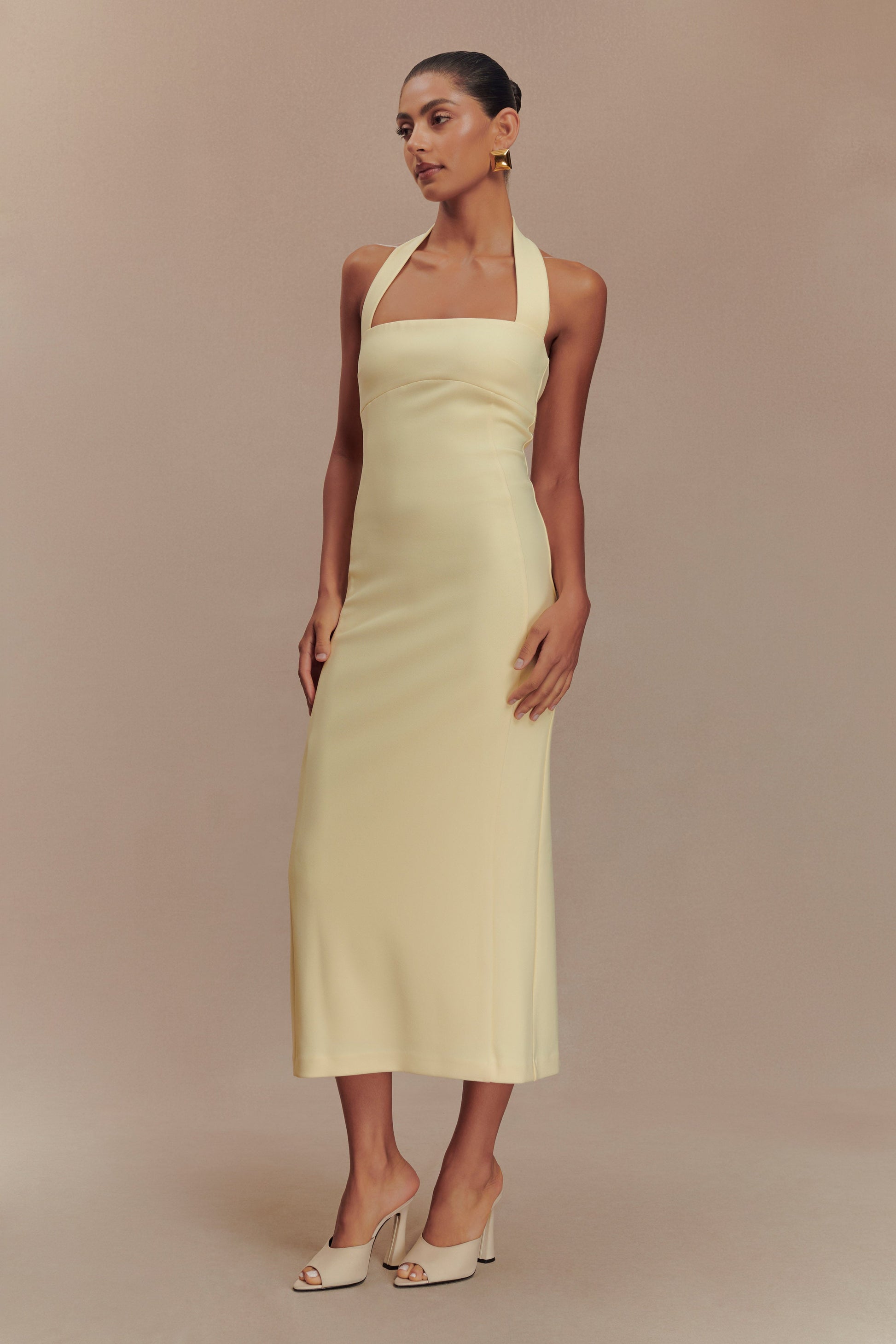 Amelita Suiting Halter Midi Dress - Pale Lemon #5