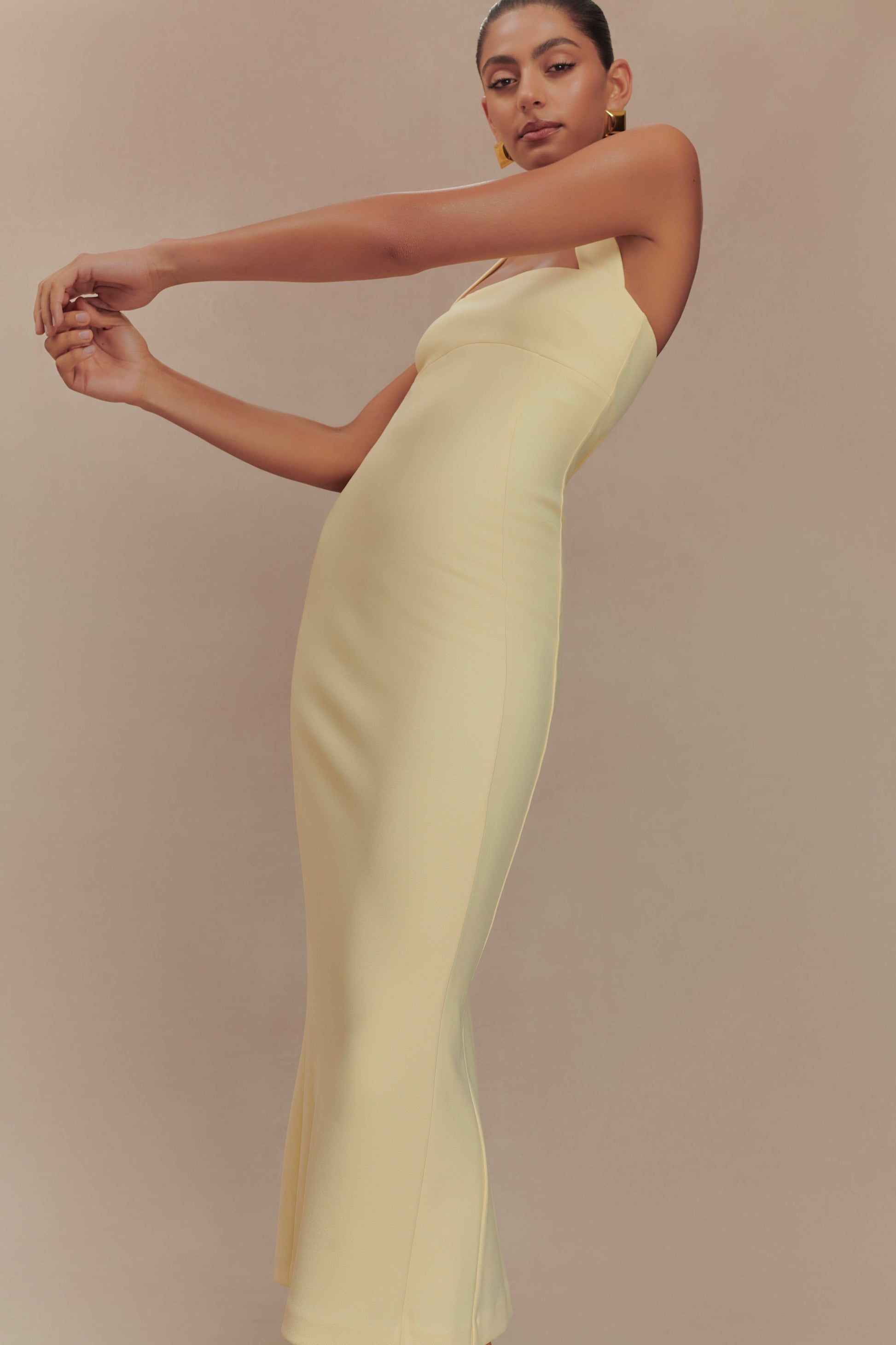 Amelita Suiting Halter Midi Dress - Pale Lemon #7