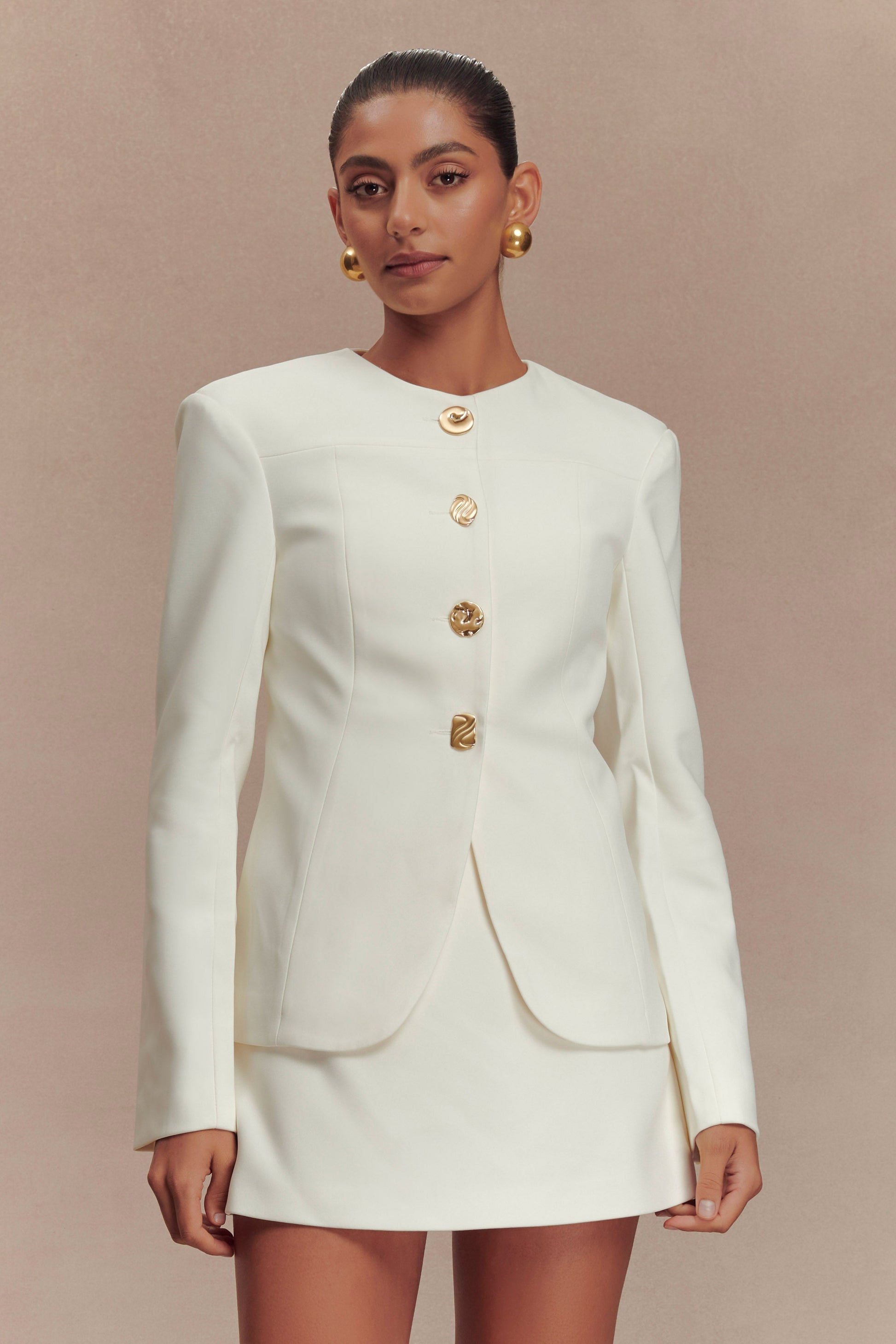 Asia Mixed Button Blazer - Ivory #6