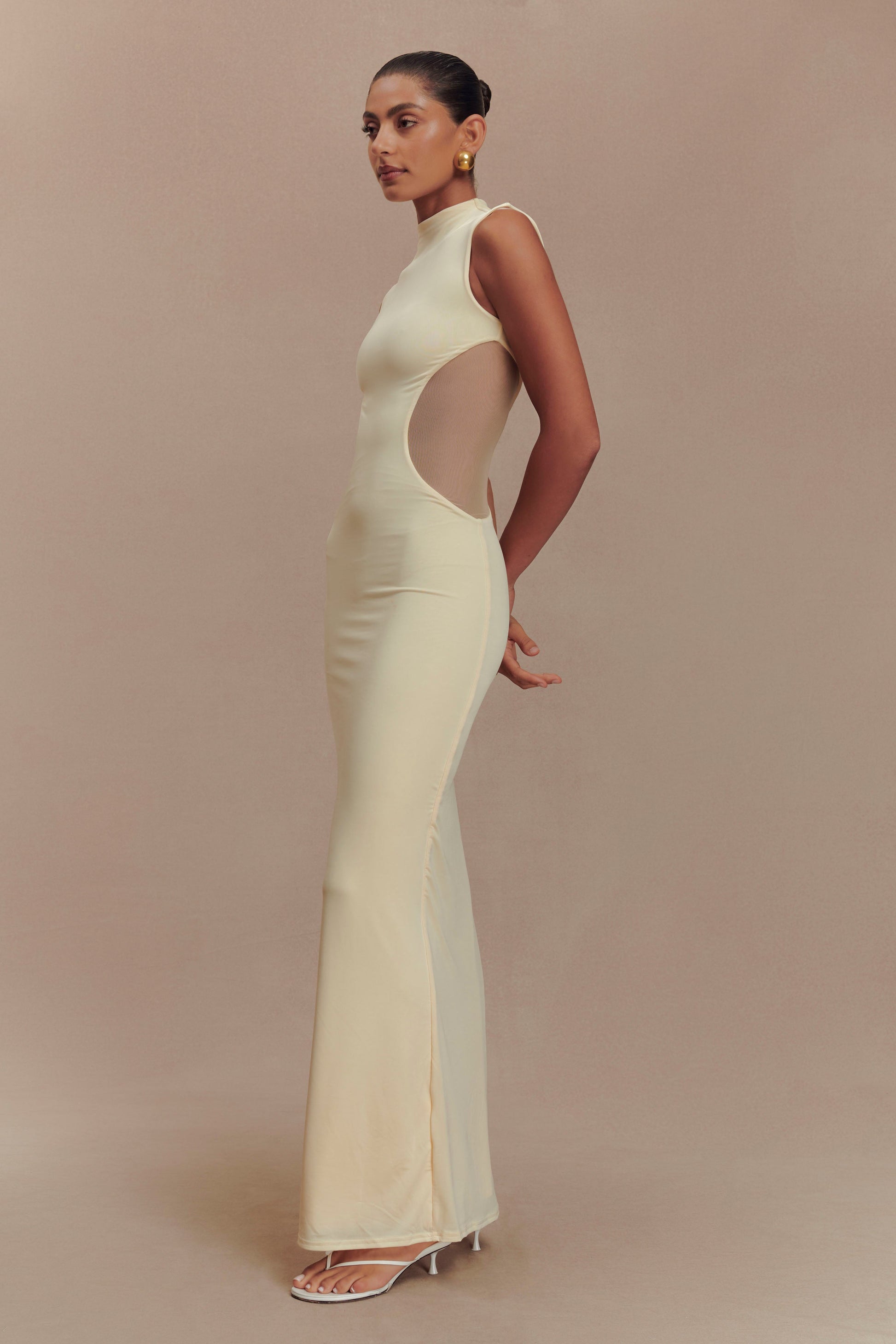 Massie Slinky And Mesh Maxi Dress - Lemon #5