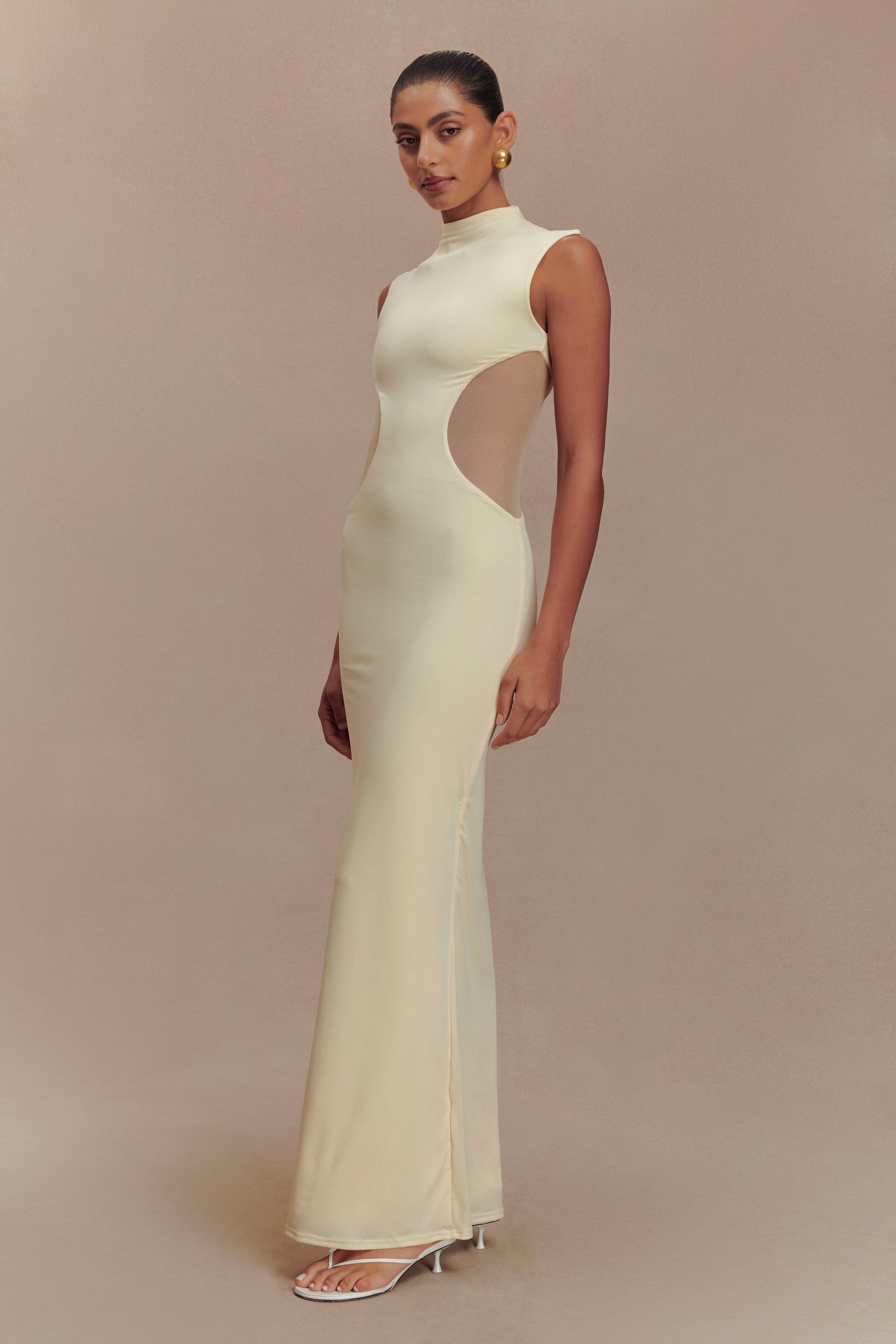 Massie Slinky And Mesh Maxi Dress - Lemon #6