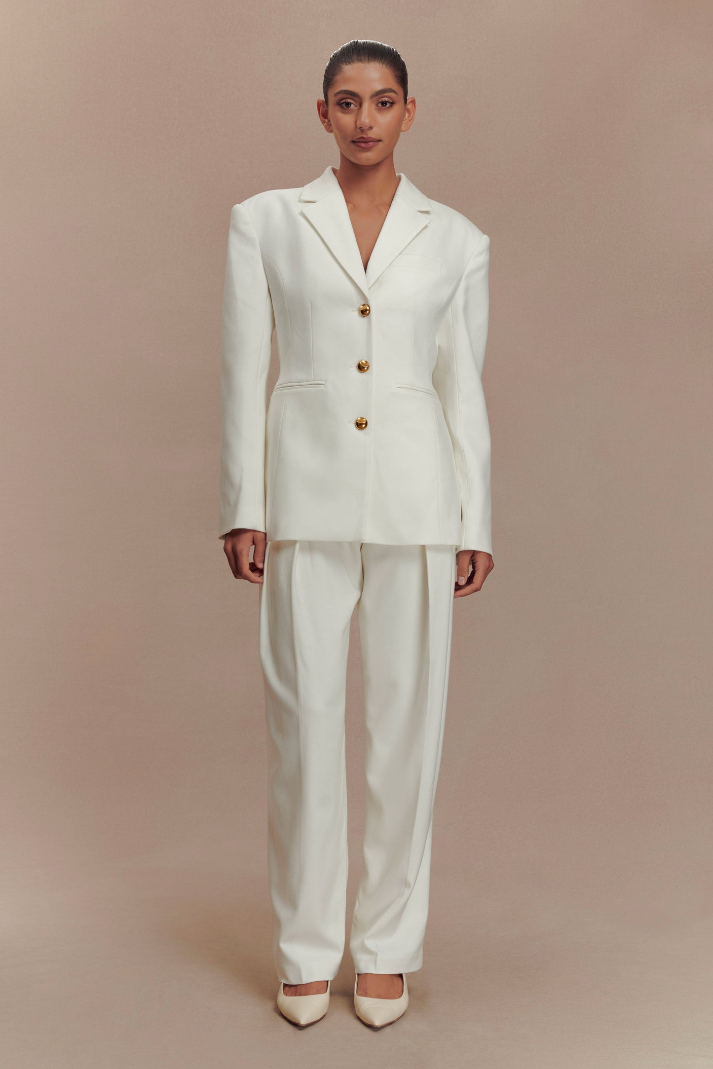 Penelope Pleated High Waisted Pants - Ivory