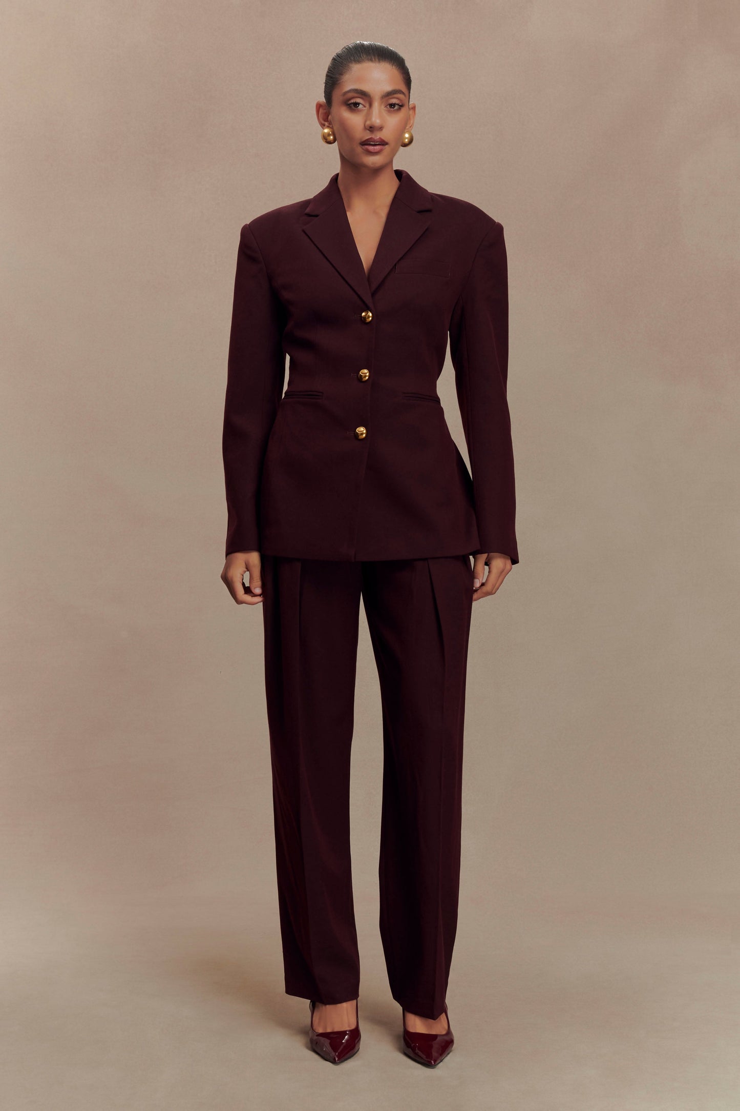 Penelope Pleated High Waisted Pants - Mahogany