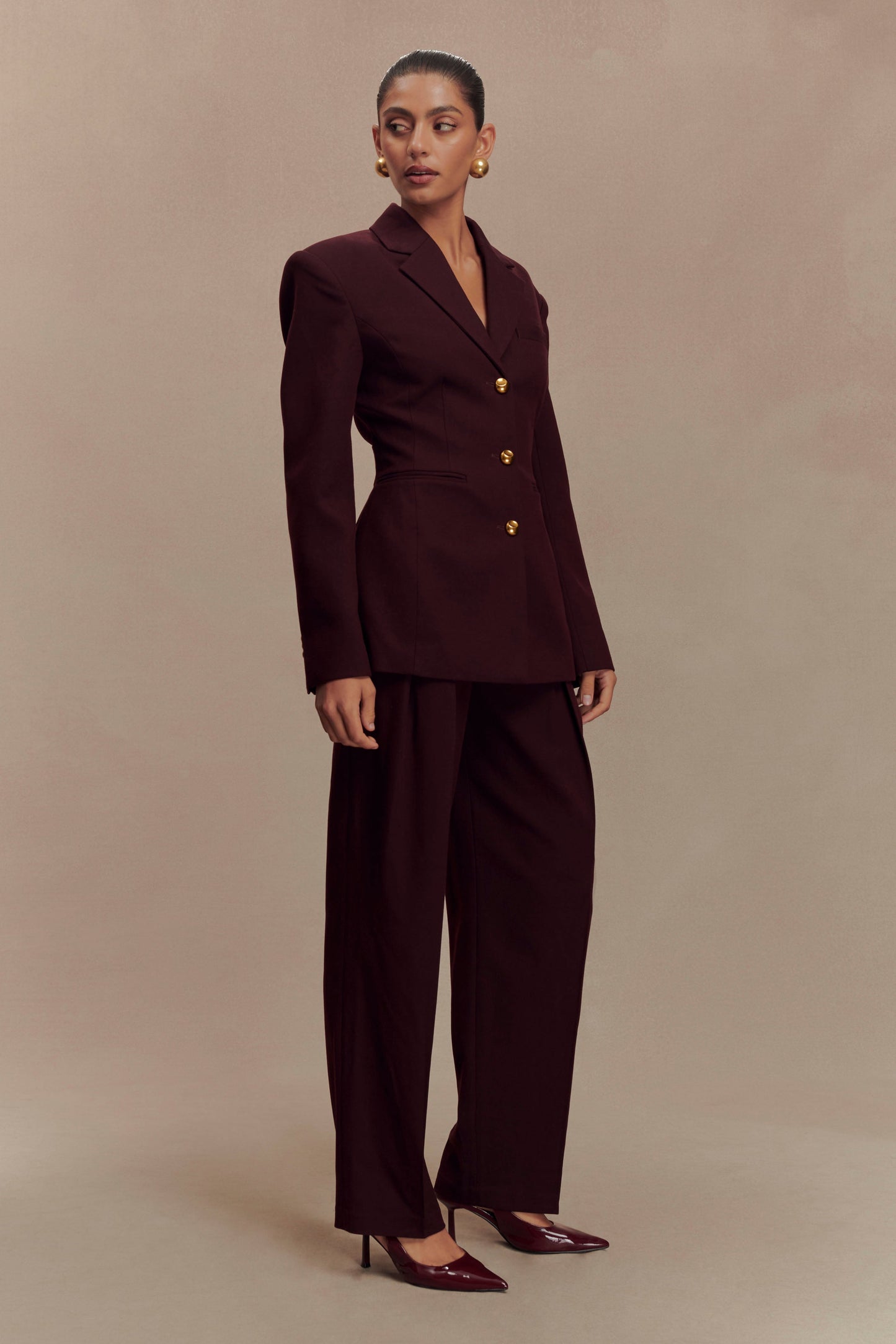 Penelope Pleated High Waisted Pants - Mahogany