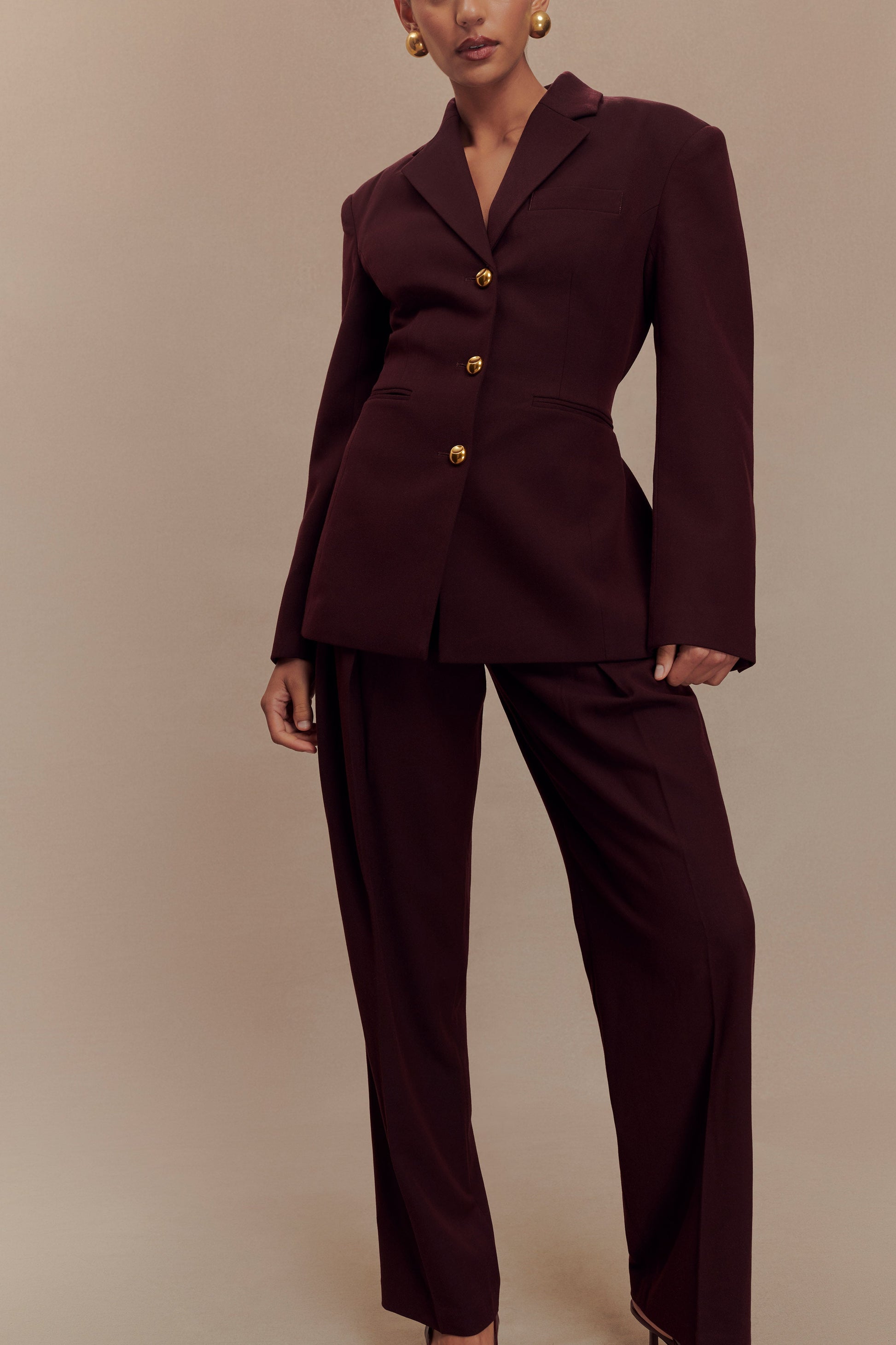 Penelope Pleated High Waisted Pants - Mahogany #9