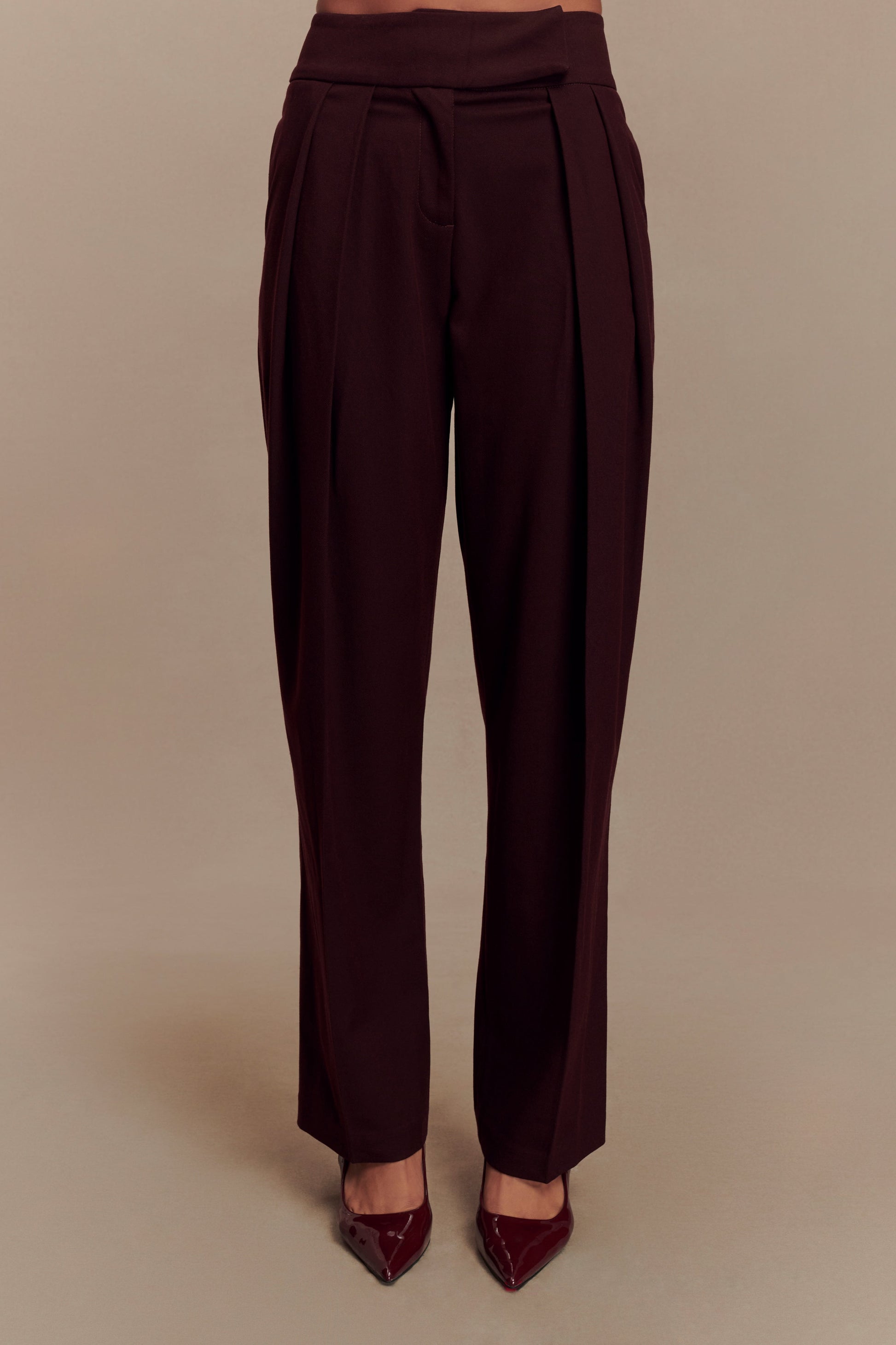 Penelope Pleated High Waisted Pants - Mahogany #2