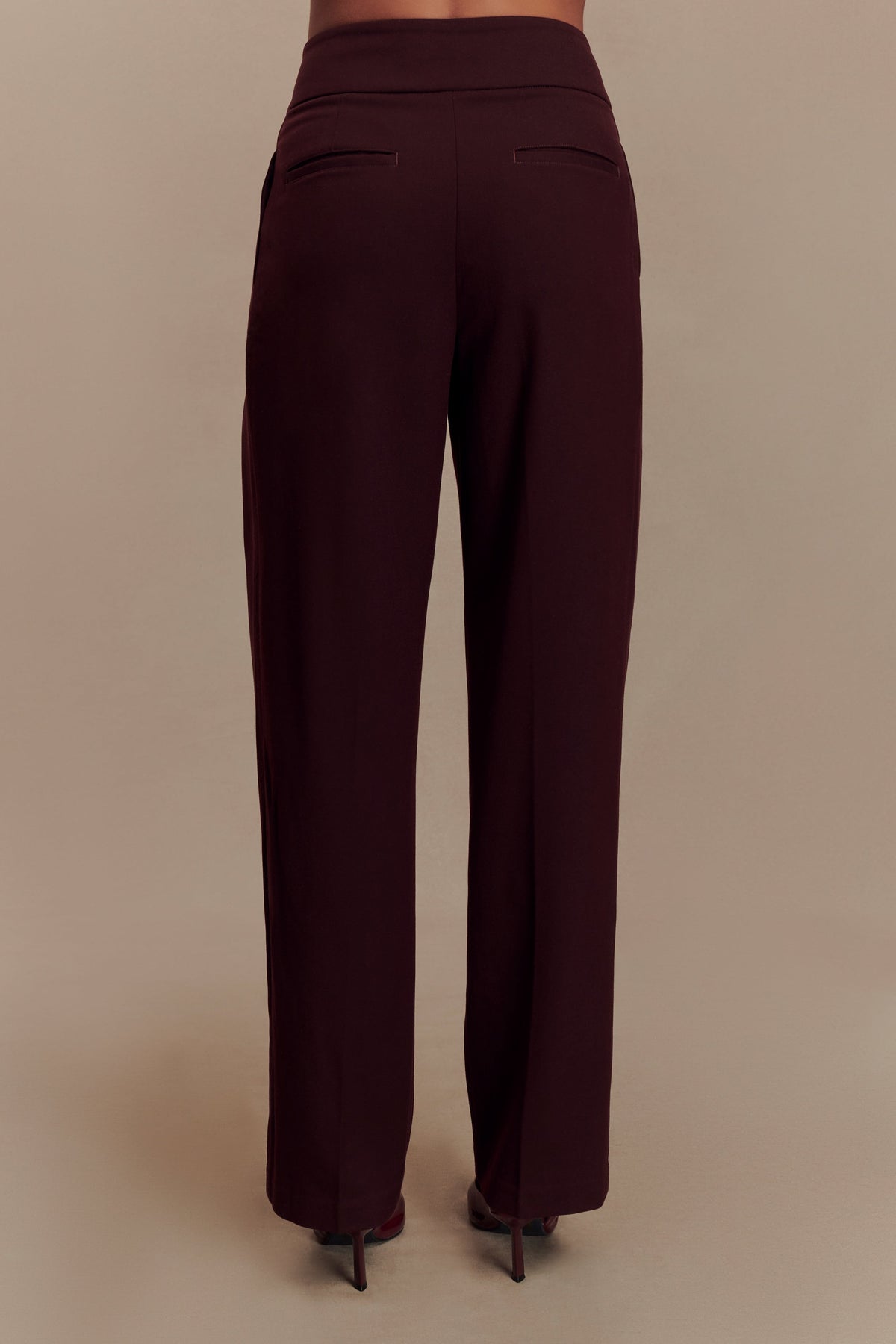 Penelope Pleated High Waisted Pants - Mahogany