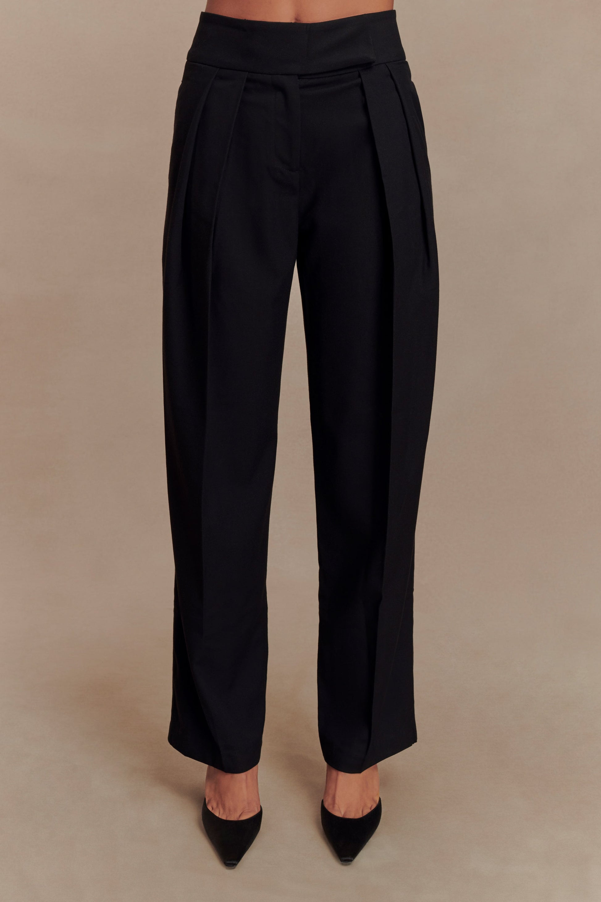 Penelope Pleated High Waisted Pants - Black #2