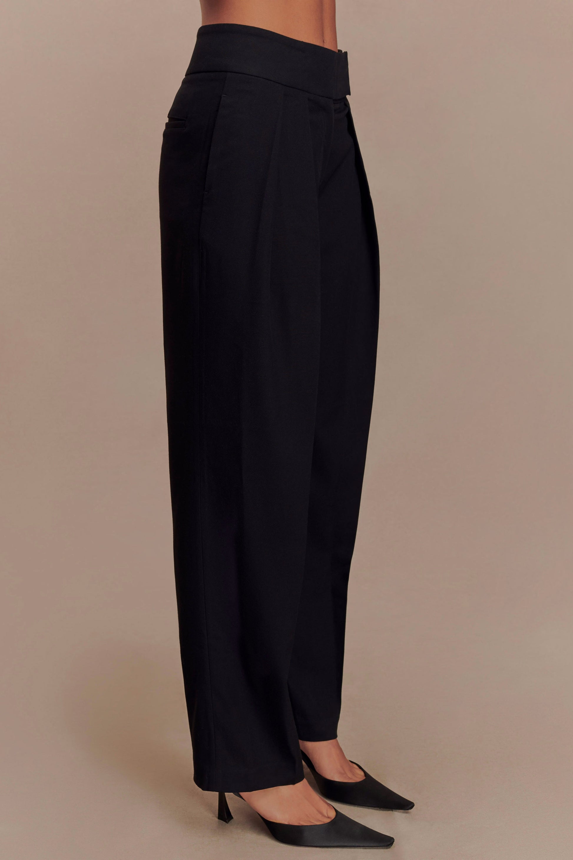 Penelope Pleated High Waisted Pants - Black #5