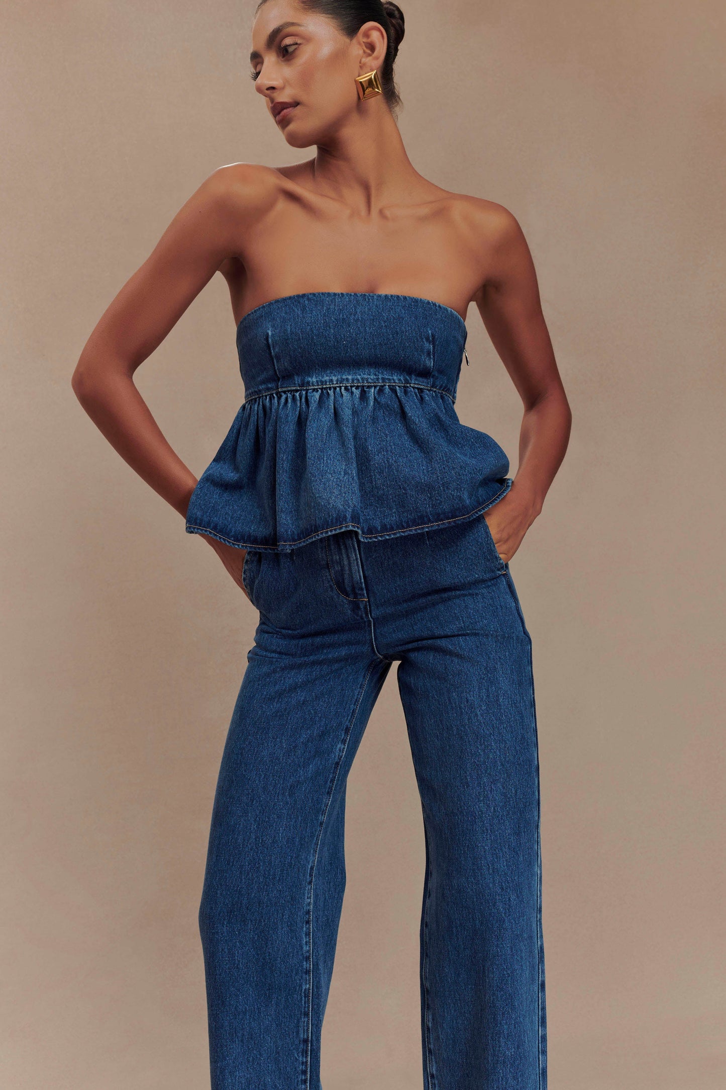 Pauline Strapless Denim Top - 90'S Blue