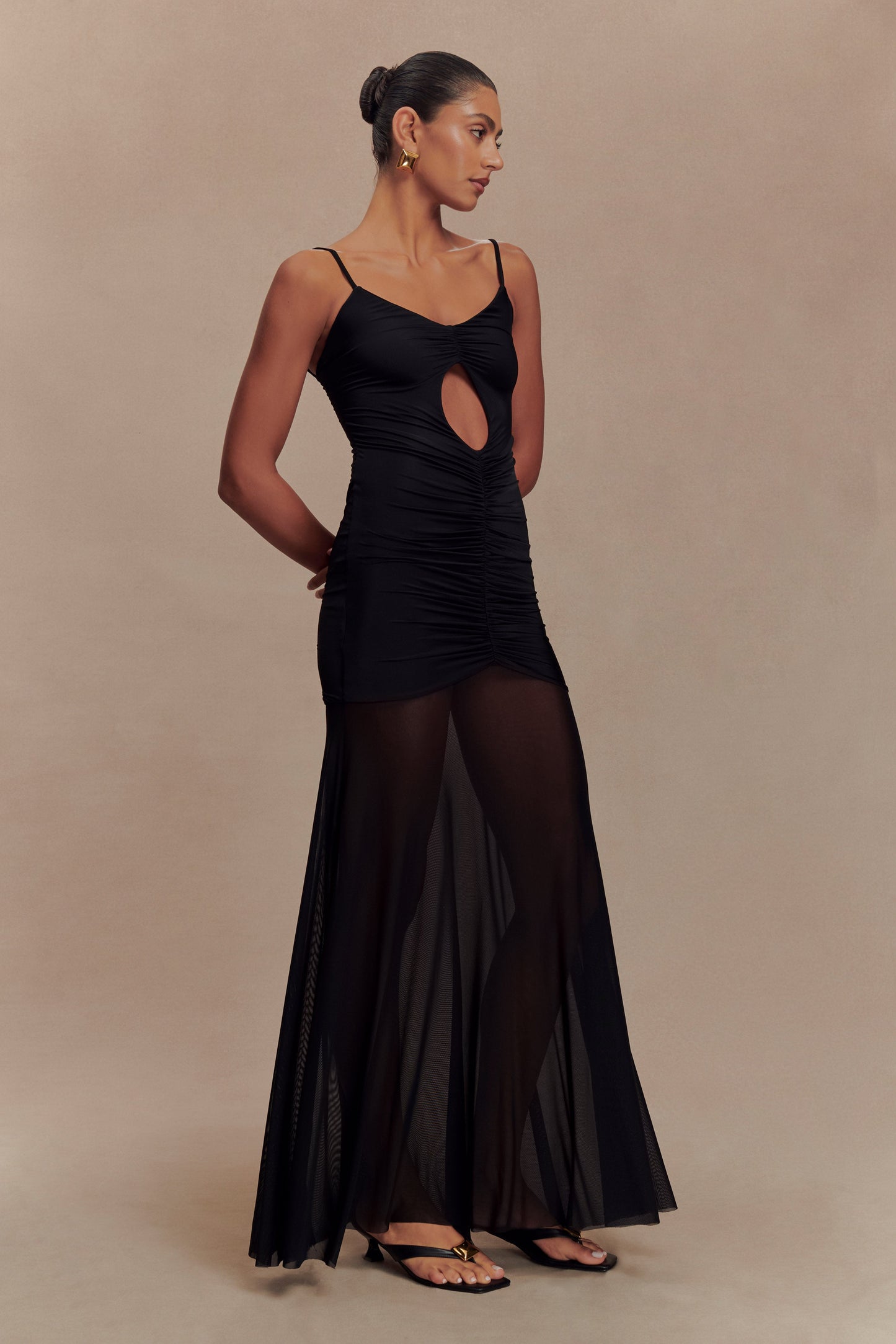 Delaney Slinky And Mesh Maxi Dress - Black