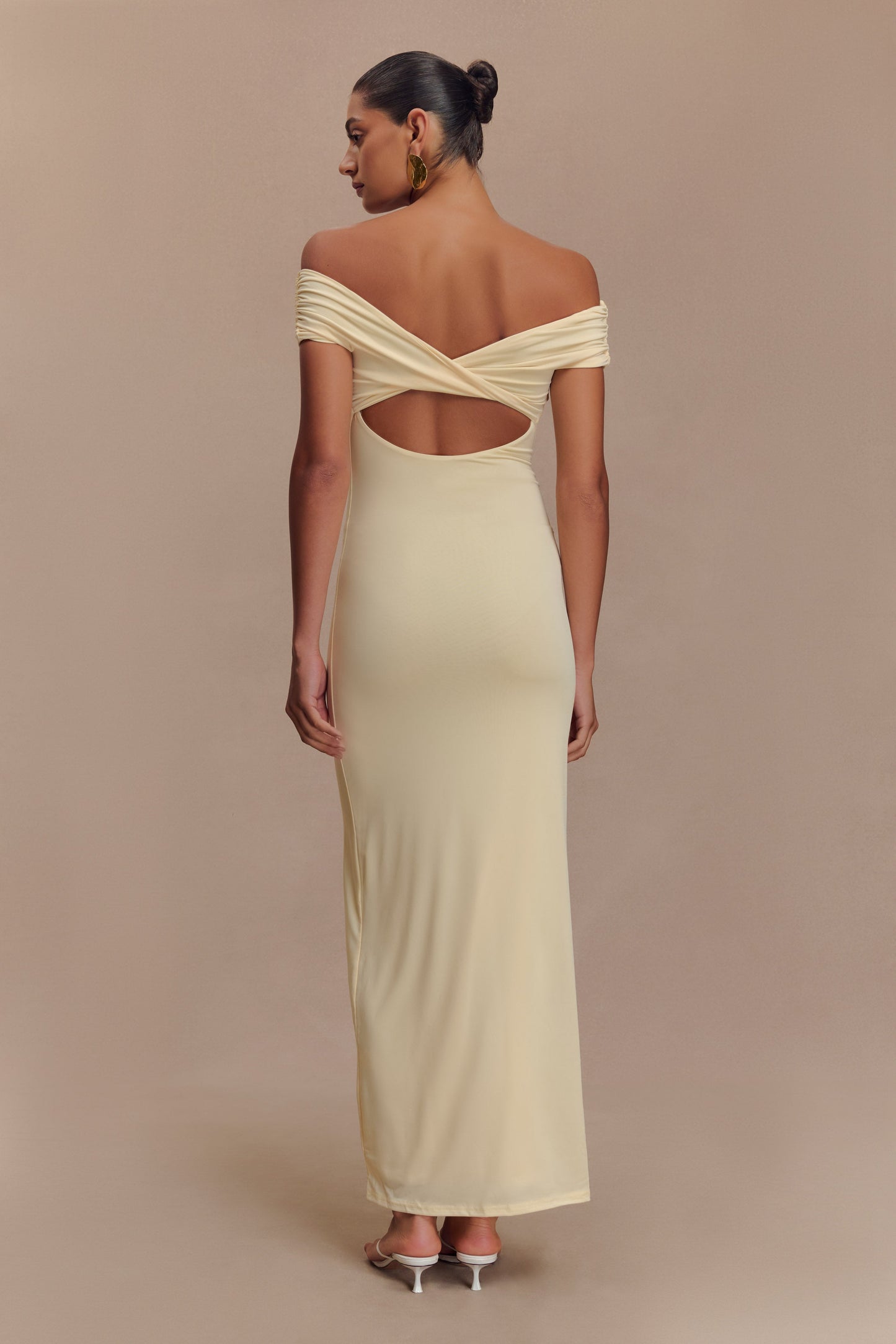 Imogen Off Shoulder Slinky Maxi Dress - Lemon