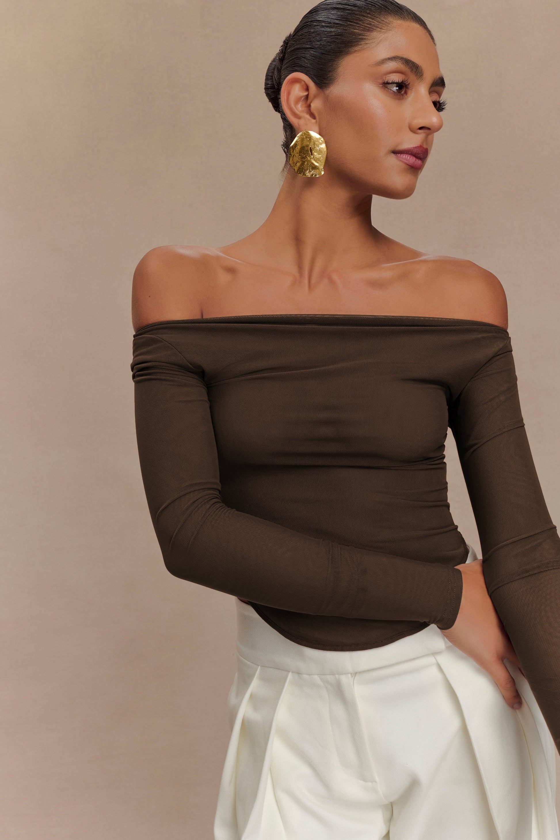 Colette Boat Neck Mesh Top - Dark Chocolate #6