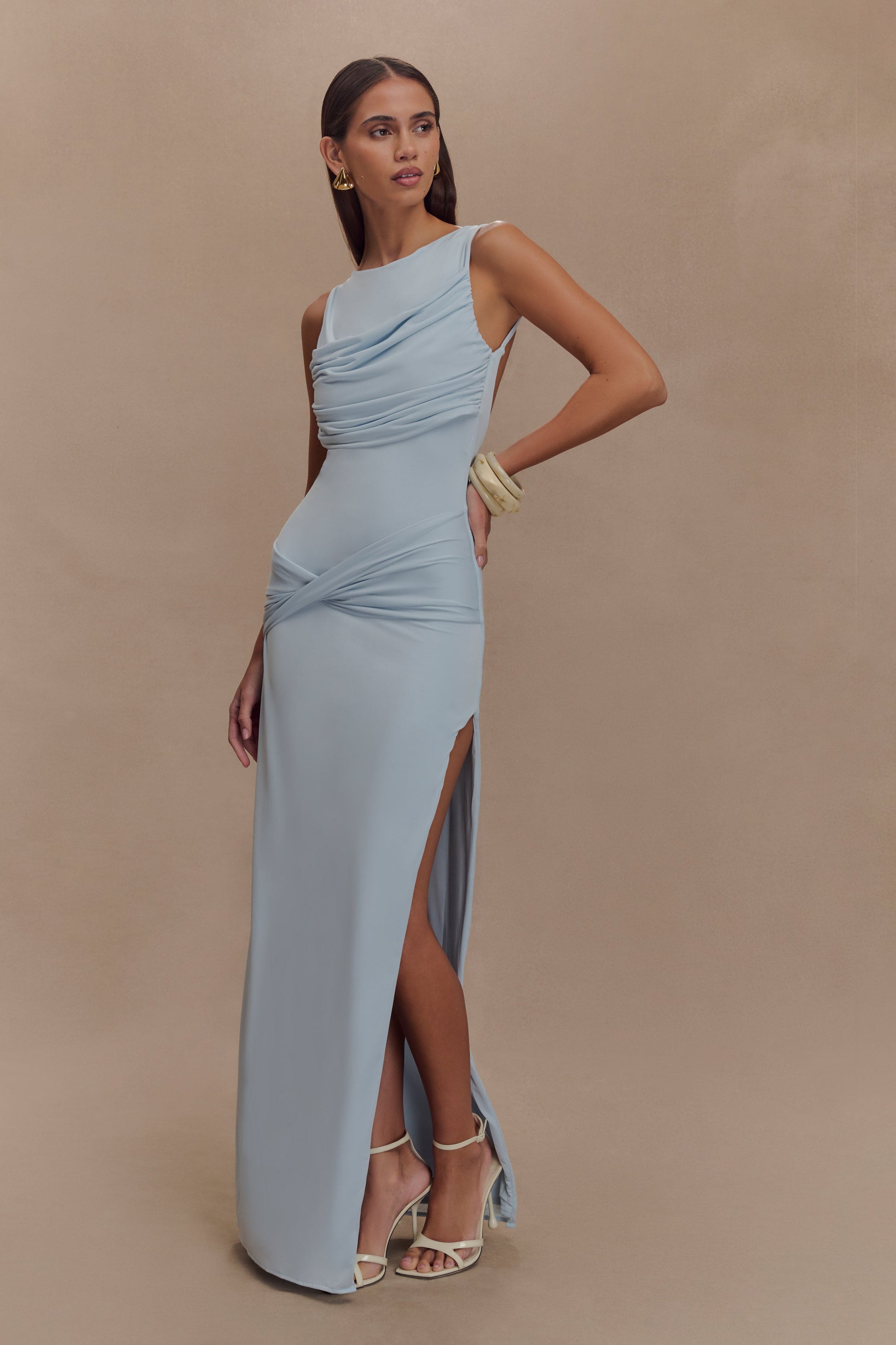 Henley Slinky Drape Maxi Dress - Pale Blue #3