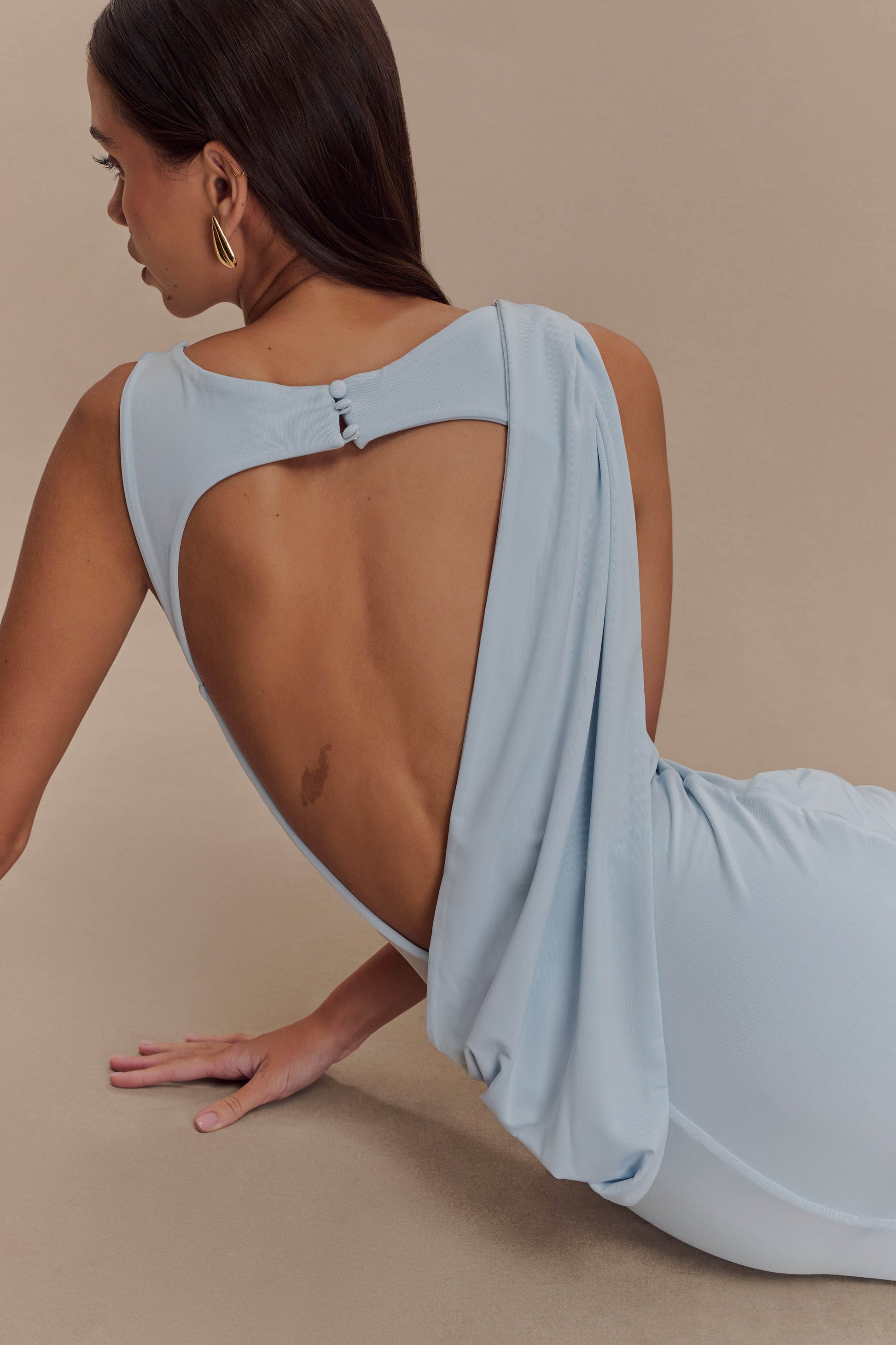 Henley Slinky Drape Maxi Dress - Pale Blue #2