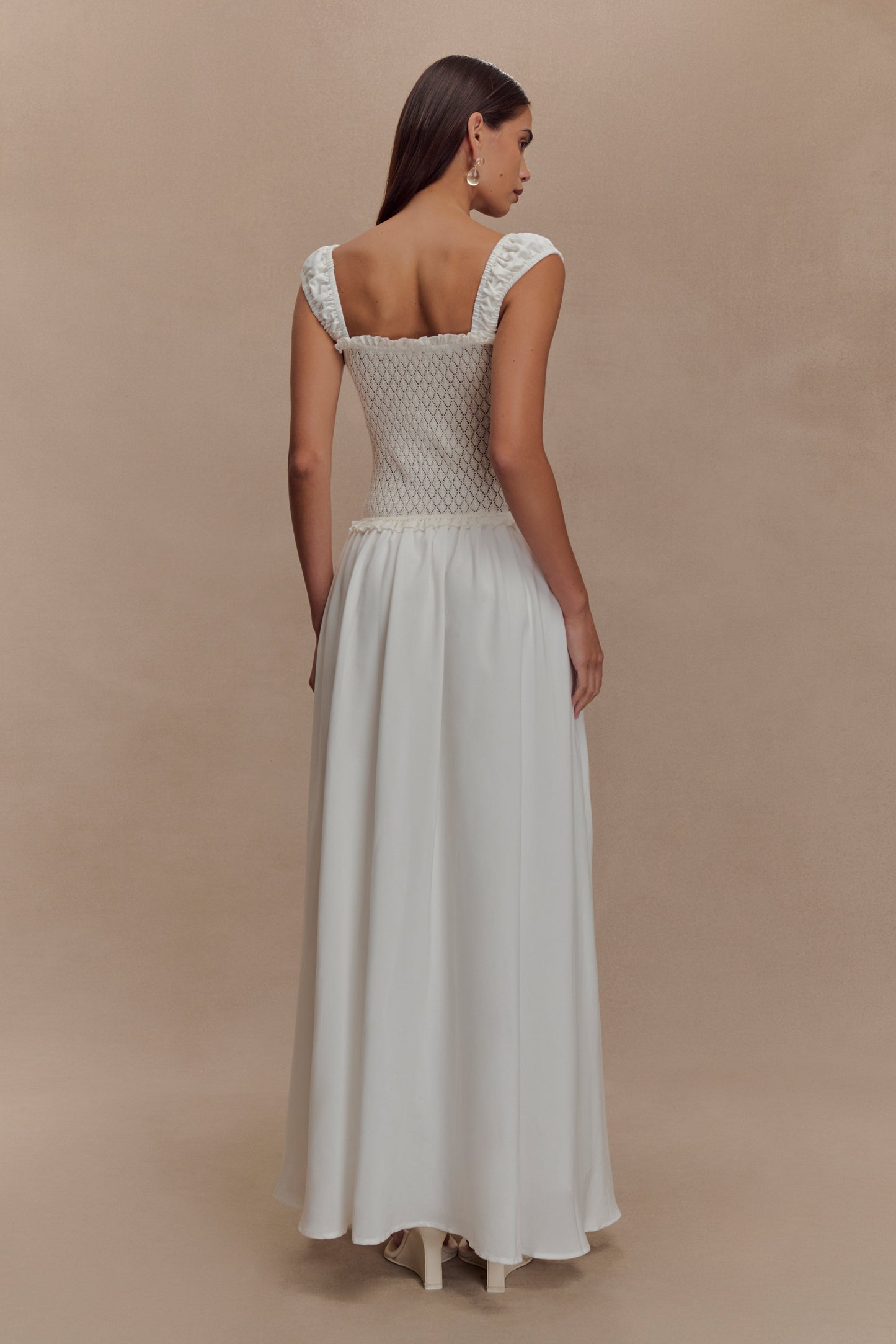 Tahlia Pointelle Knit Midi Dress - White