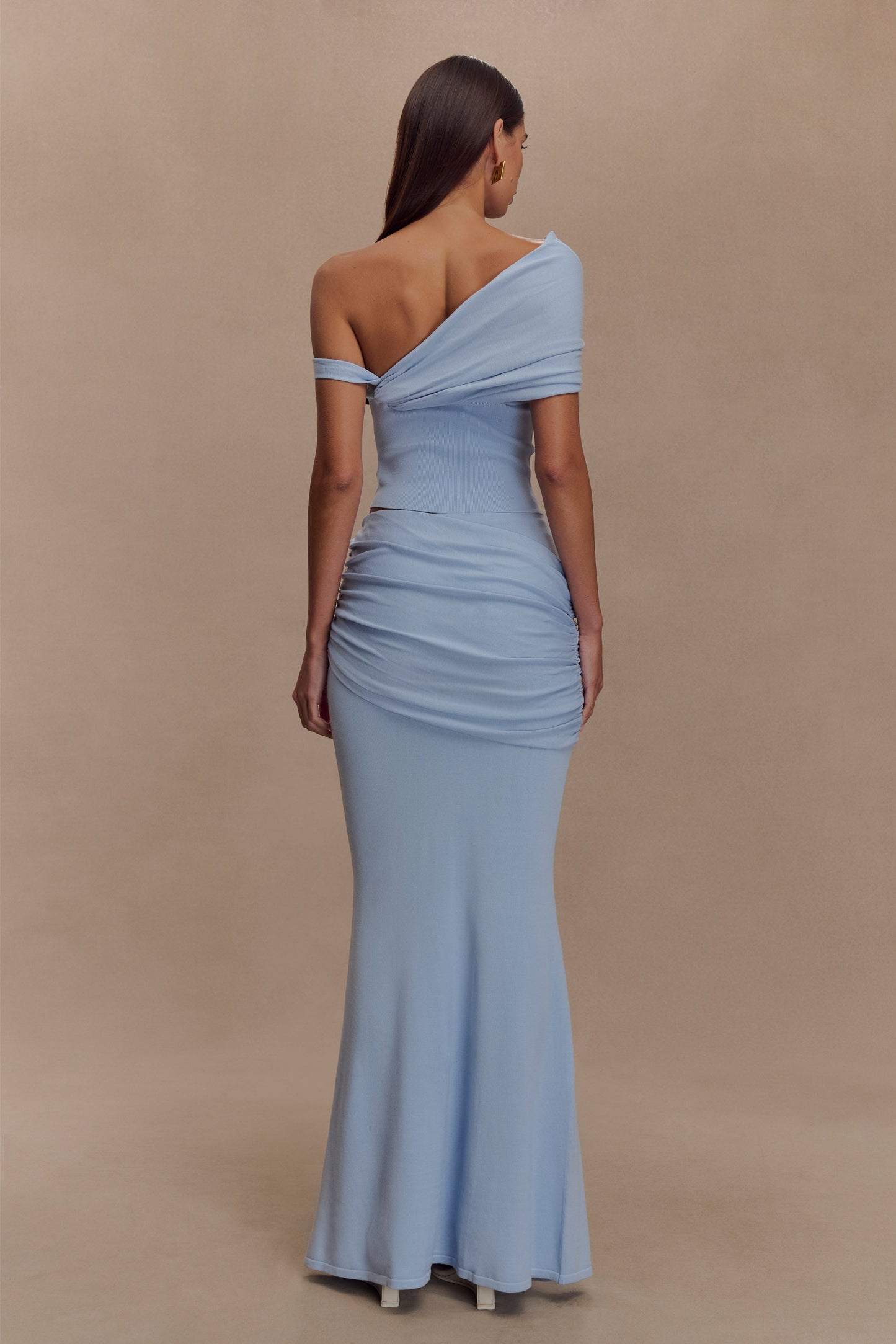 Irene Gathered Knit Maxi Skirt - Blue