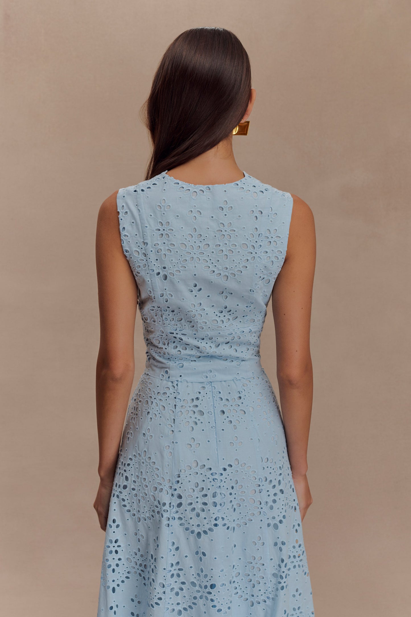 Arla Sleeveless Broderie Top - Pale Cornflower Blue