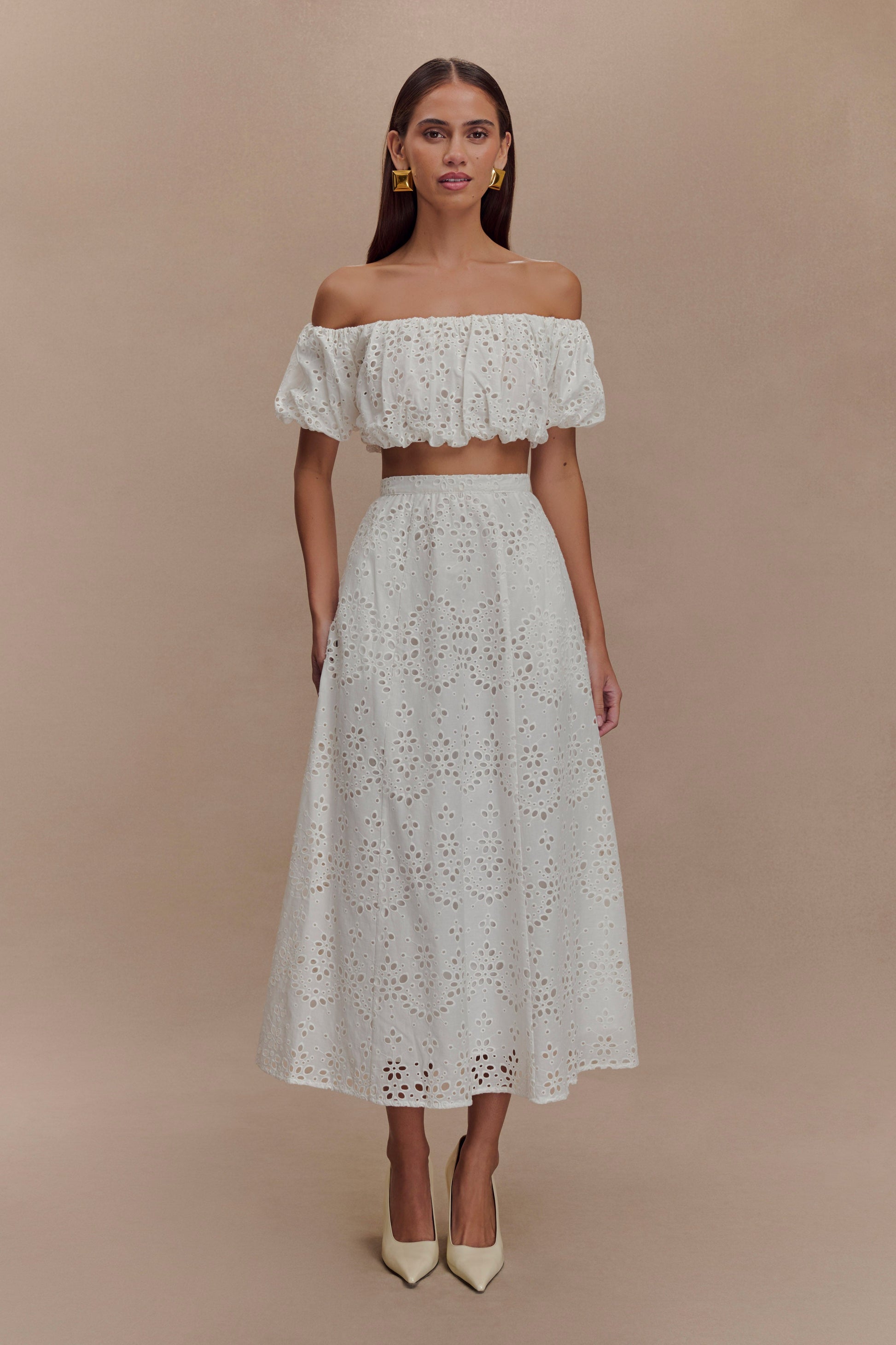 Autumn Off Shoulder Broderie Top - White #6