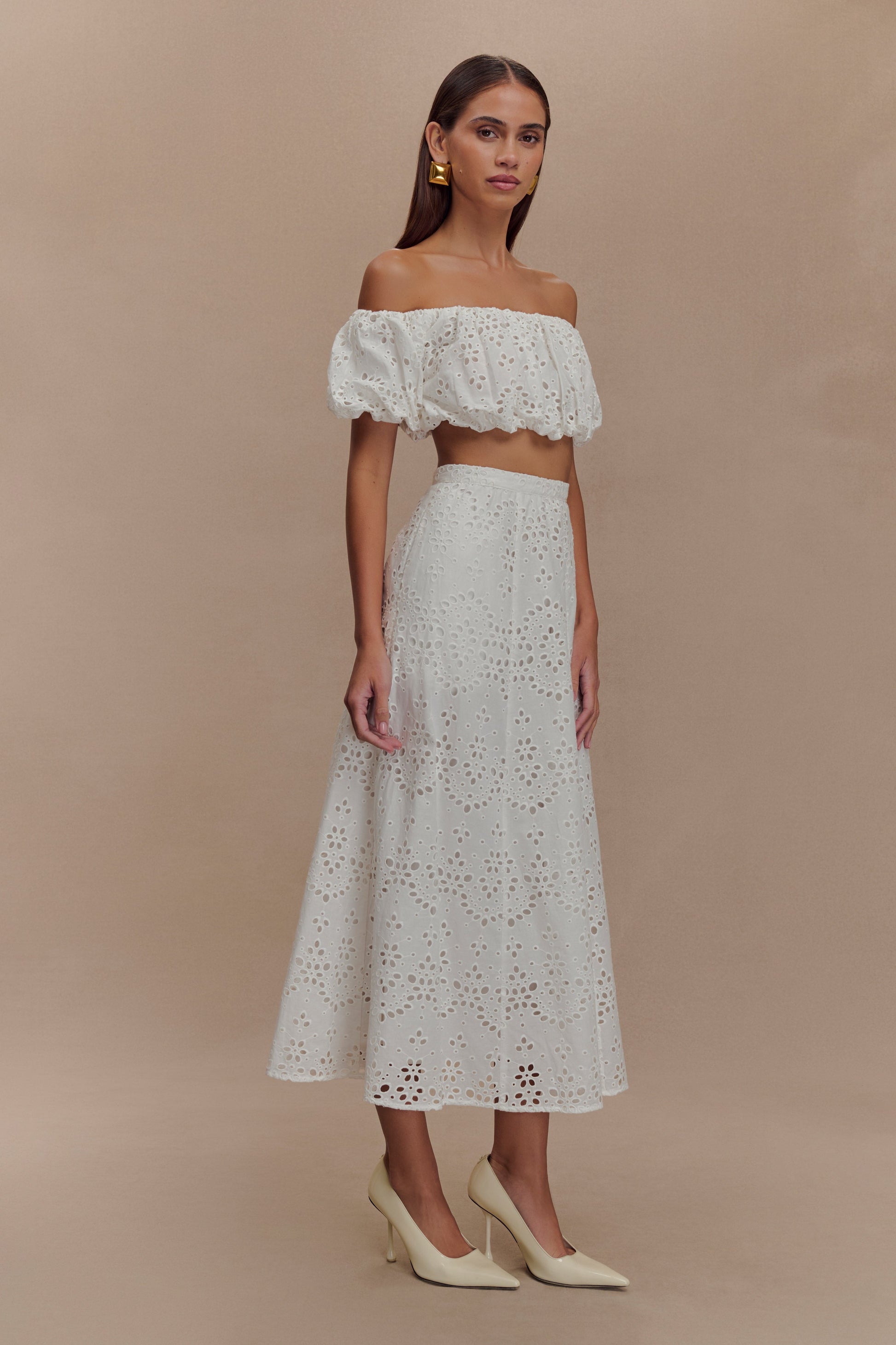 Autumn Off Shoulder Broderie Top - White #4