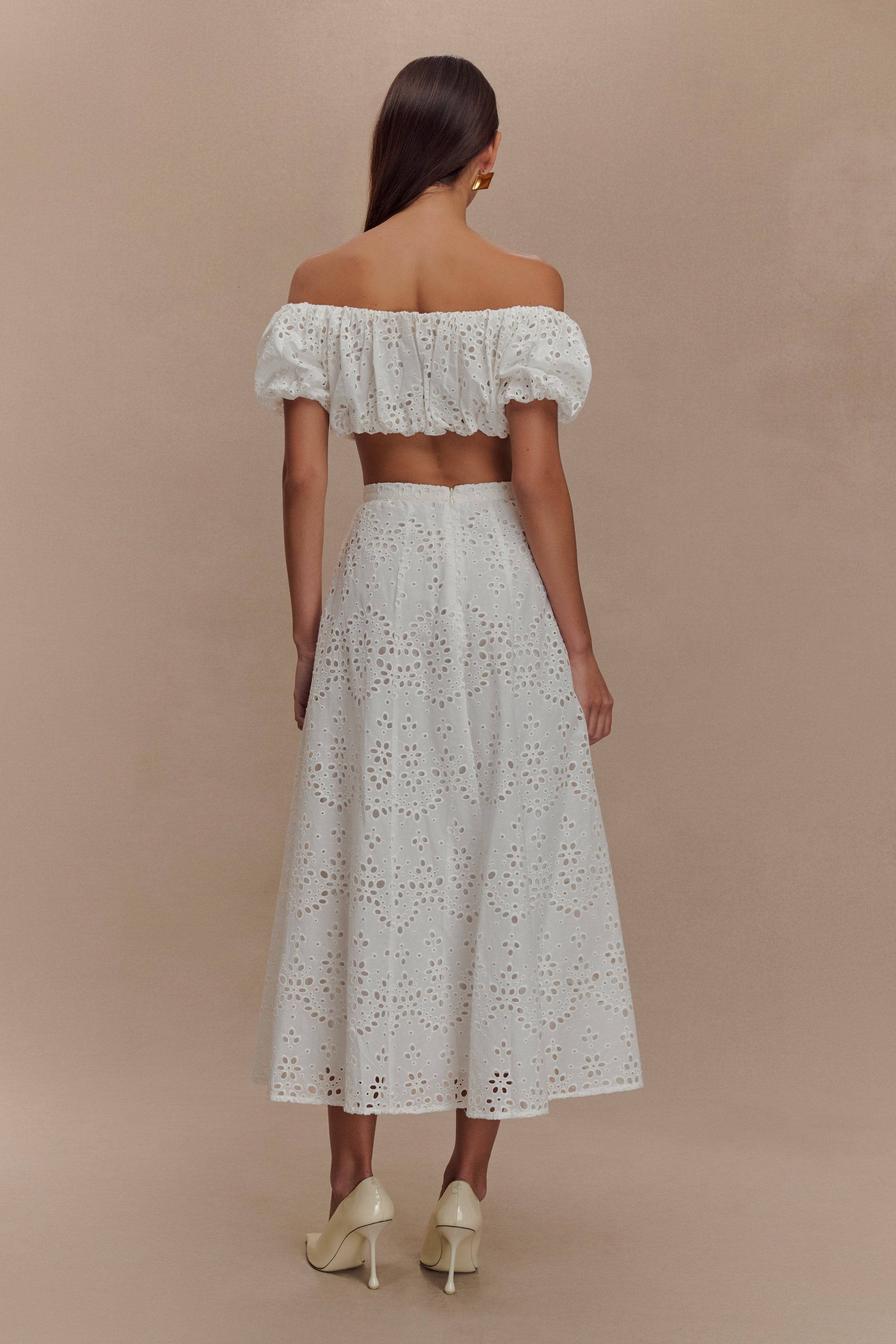 Autumn Off Shoulder Broderie Top - White #5