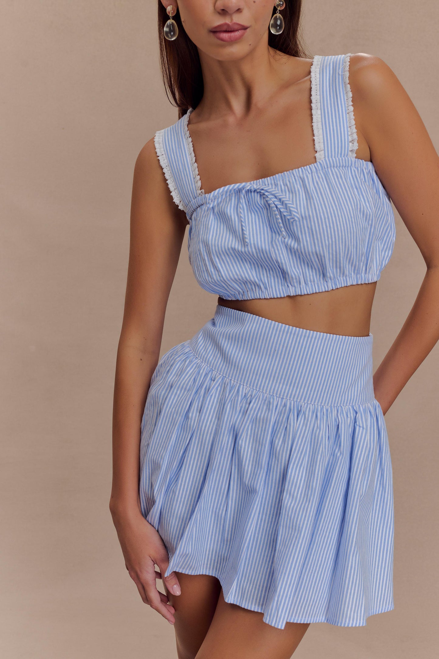 Gretel Sleeveless Crop Top - Blue Pinstripe