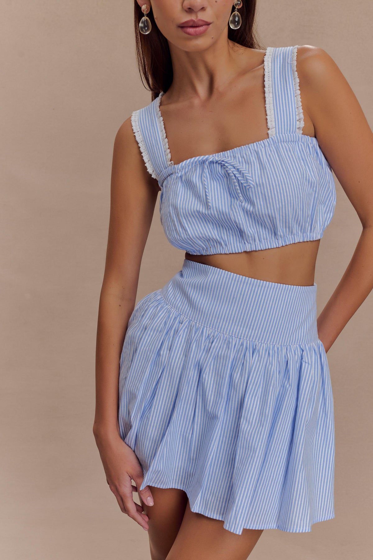 Gretel Hem Mini Skirt - Blue Pinstripe