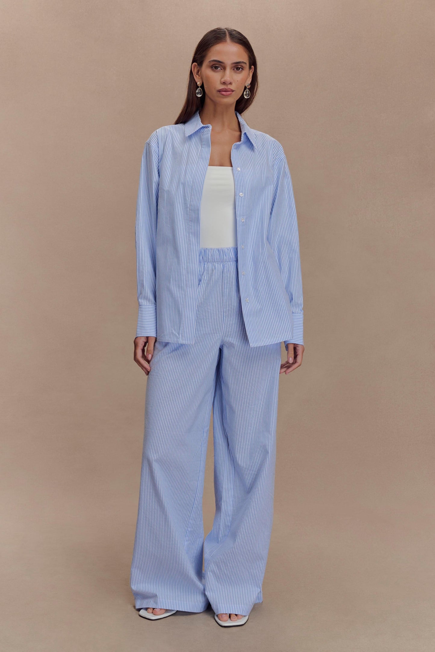 Hansen Wide Leg Pants - Blue Pinstripe