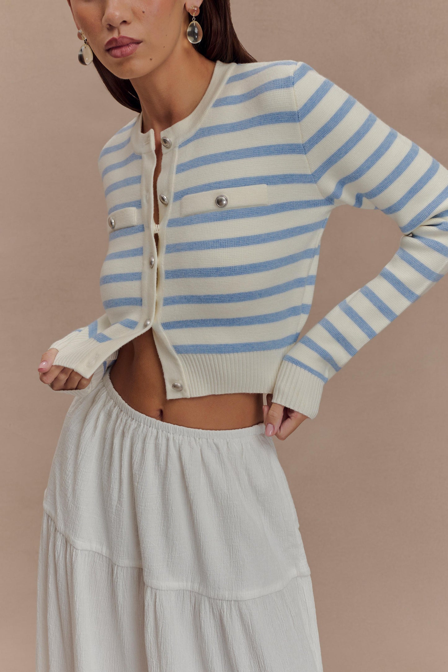 Tanner Striped Knit Cardigan - Light Blue/White