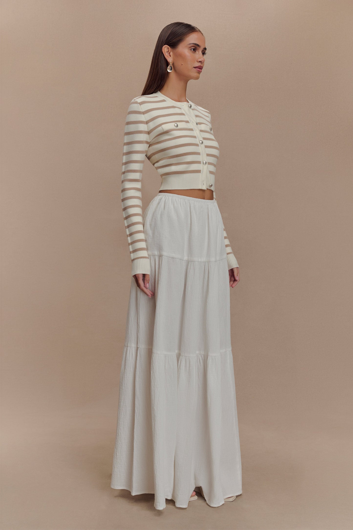 Tanner Striped Knit Cardigan - Nude/White