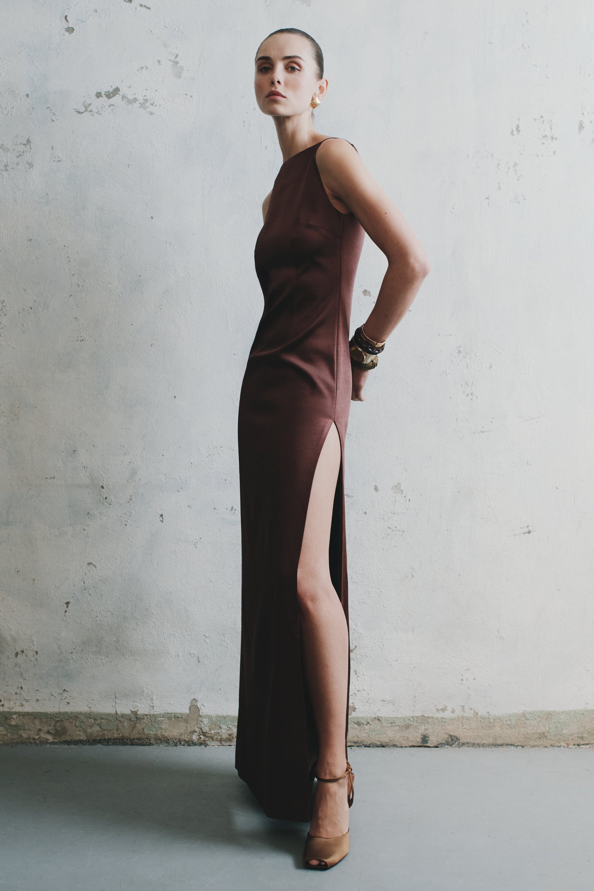 Violet Sleeveless Satin Maxi Dress - Dark Chocolate #3