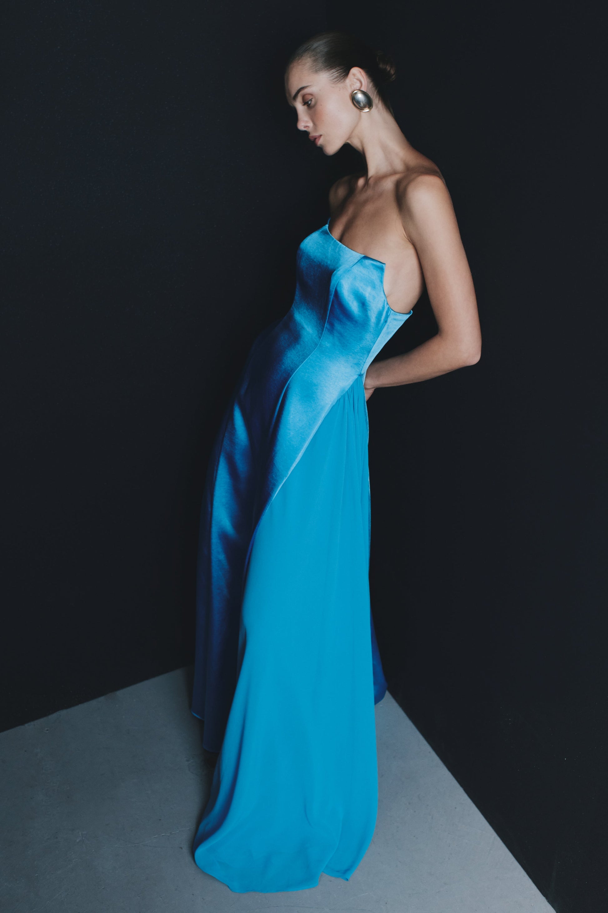 Rosella Satin Strapless Maxi Dress - Cyan Blue #3