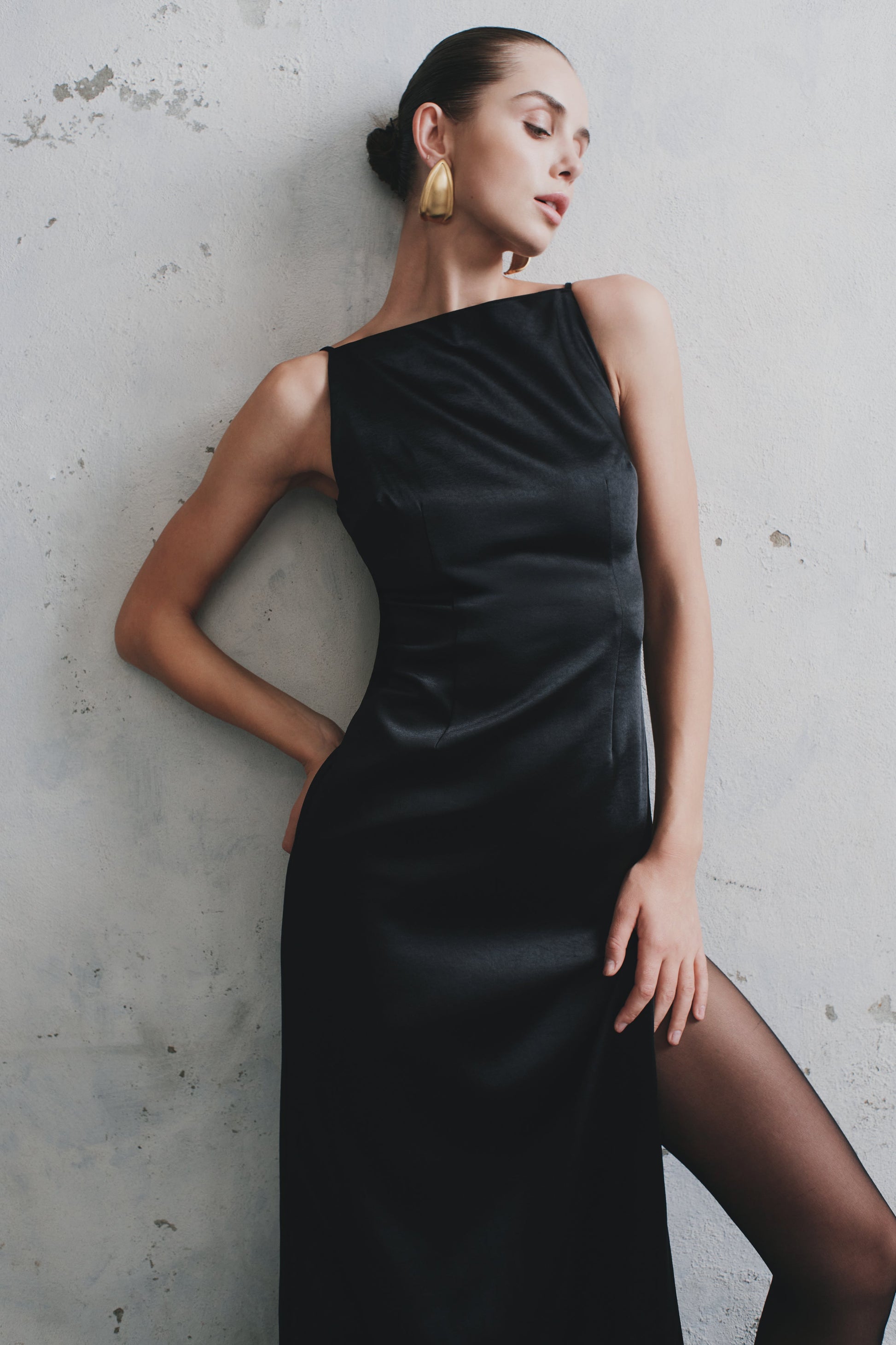 Violet Sleeveless Satin Maxi Dress - Black #3