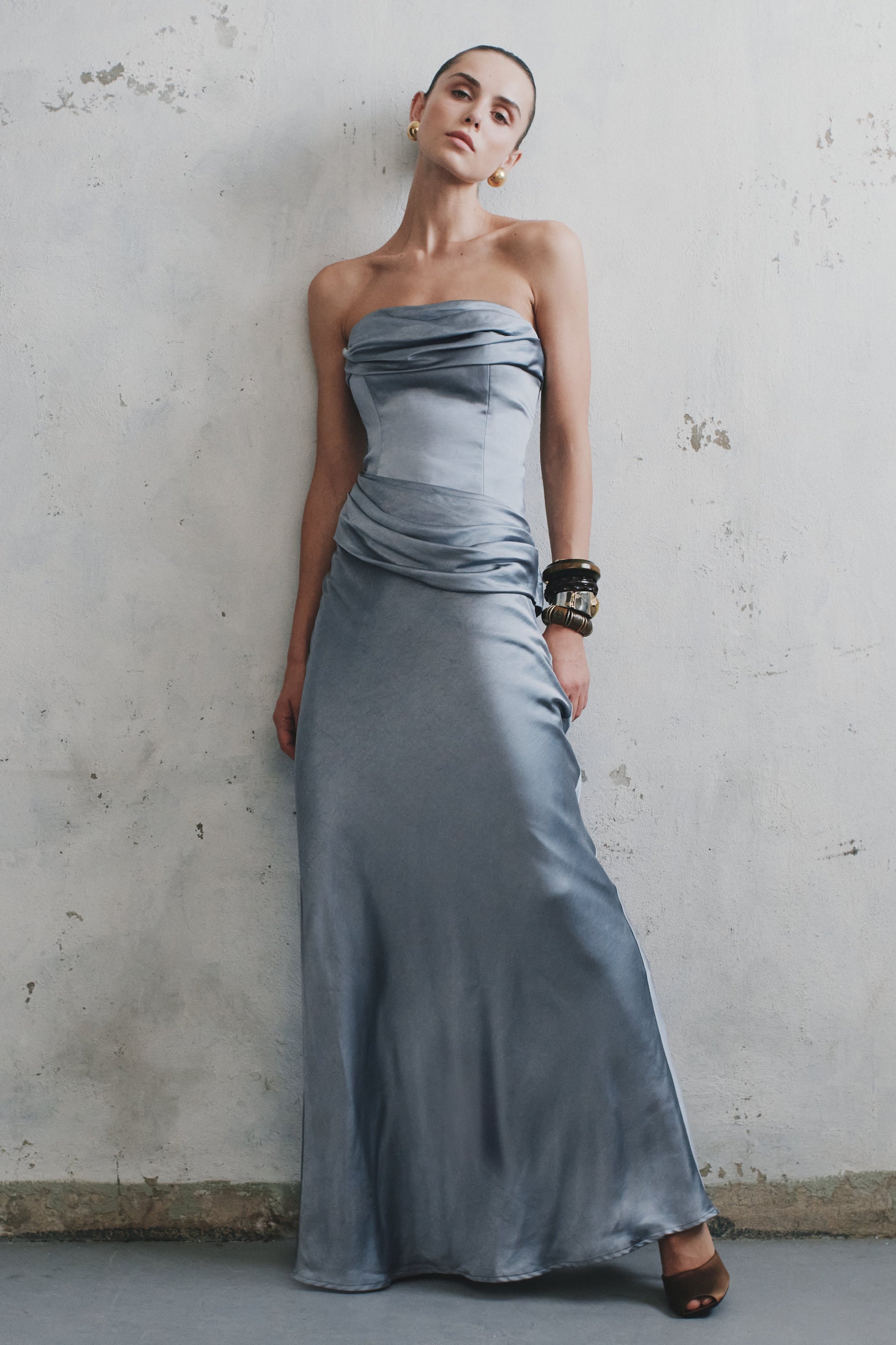 Jasmine Strapless Satin Maxi Dress - Frosted Blue #4