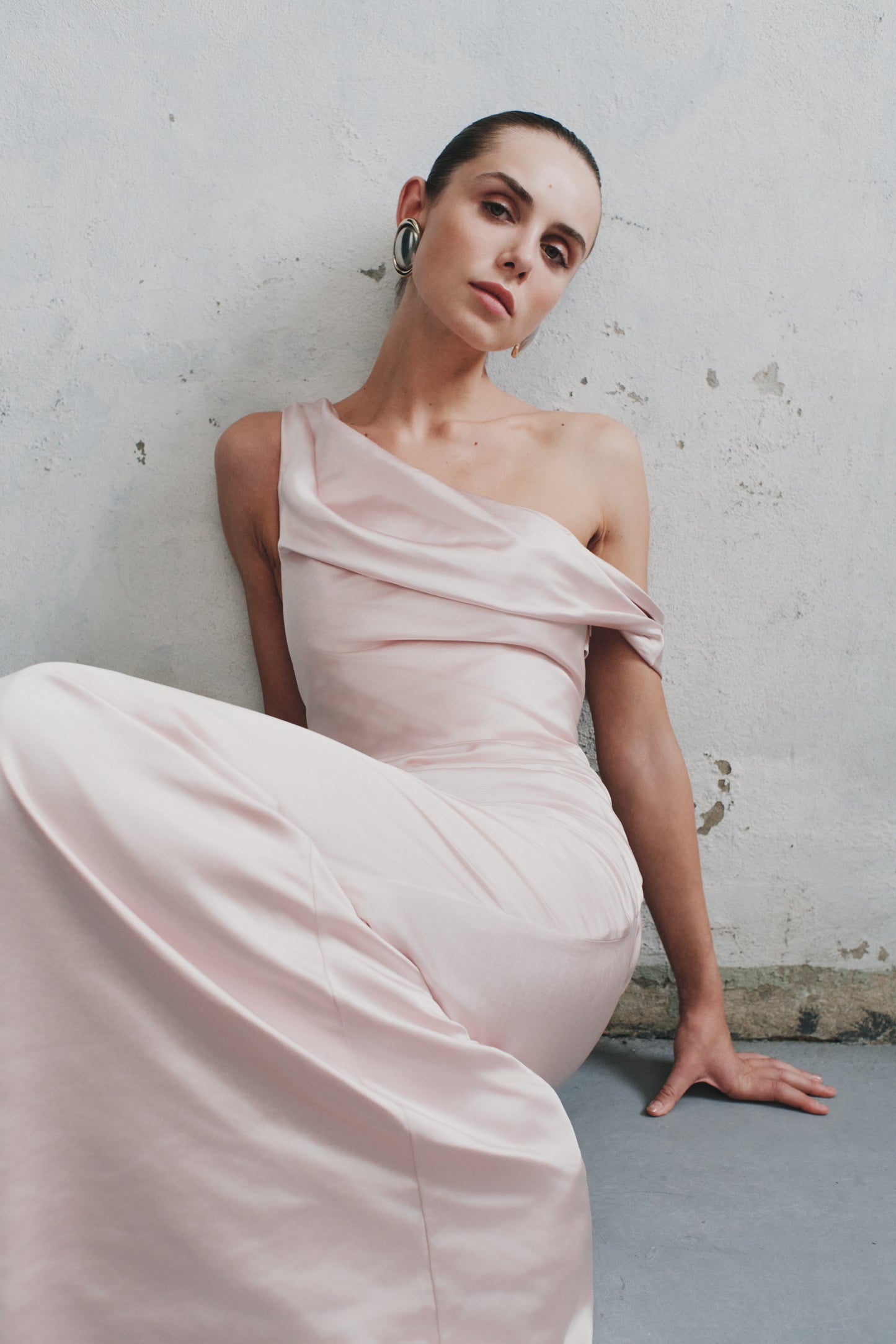 Dalia Off Shoulder Satin Maxi Dress - Soft Pink