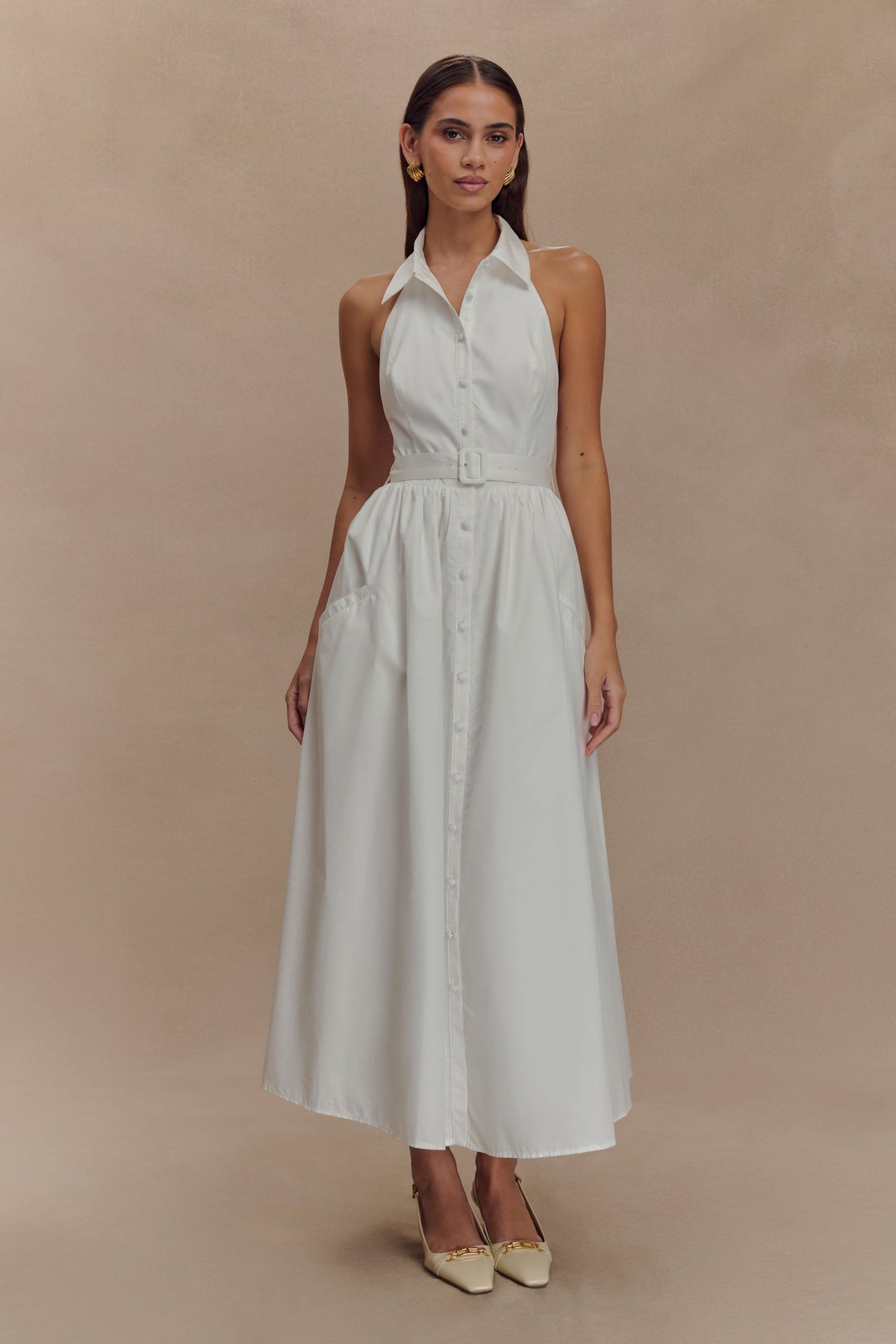 Cindy Collared Midi Dress - White