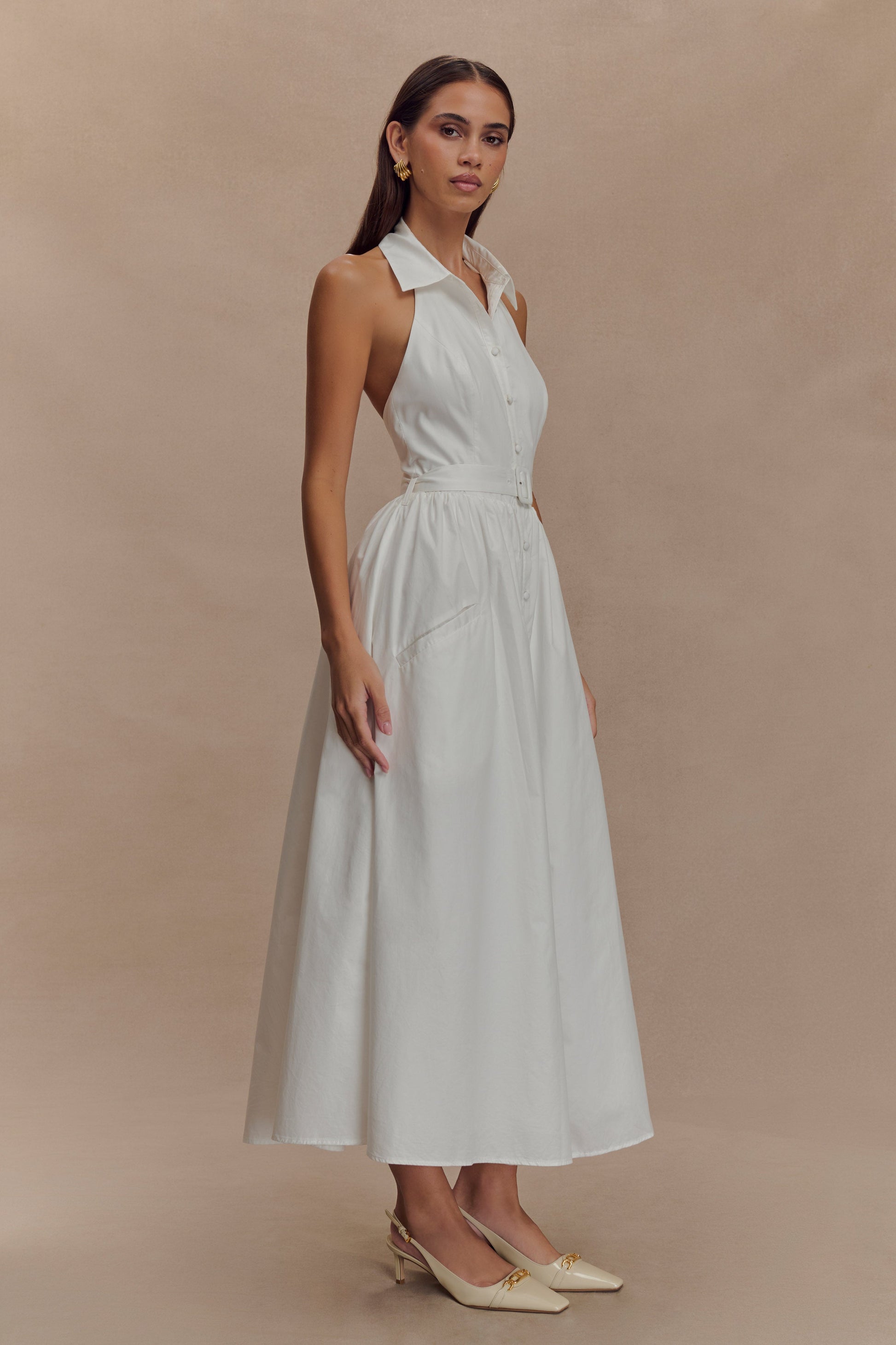 Cindy Collared Midi Dress - White #6