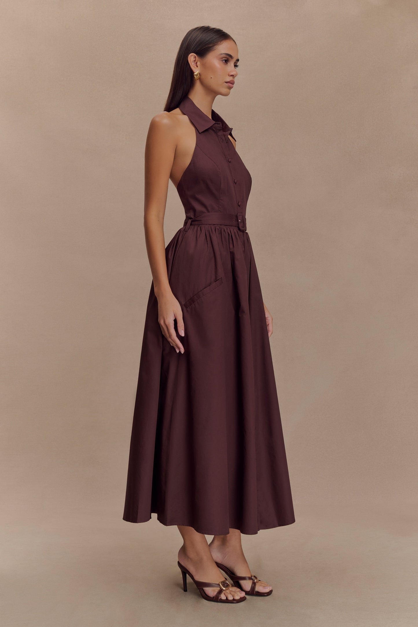 Cindy Collared Midi Dress - Chocolate