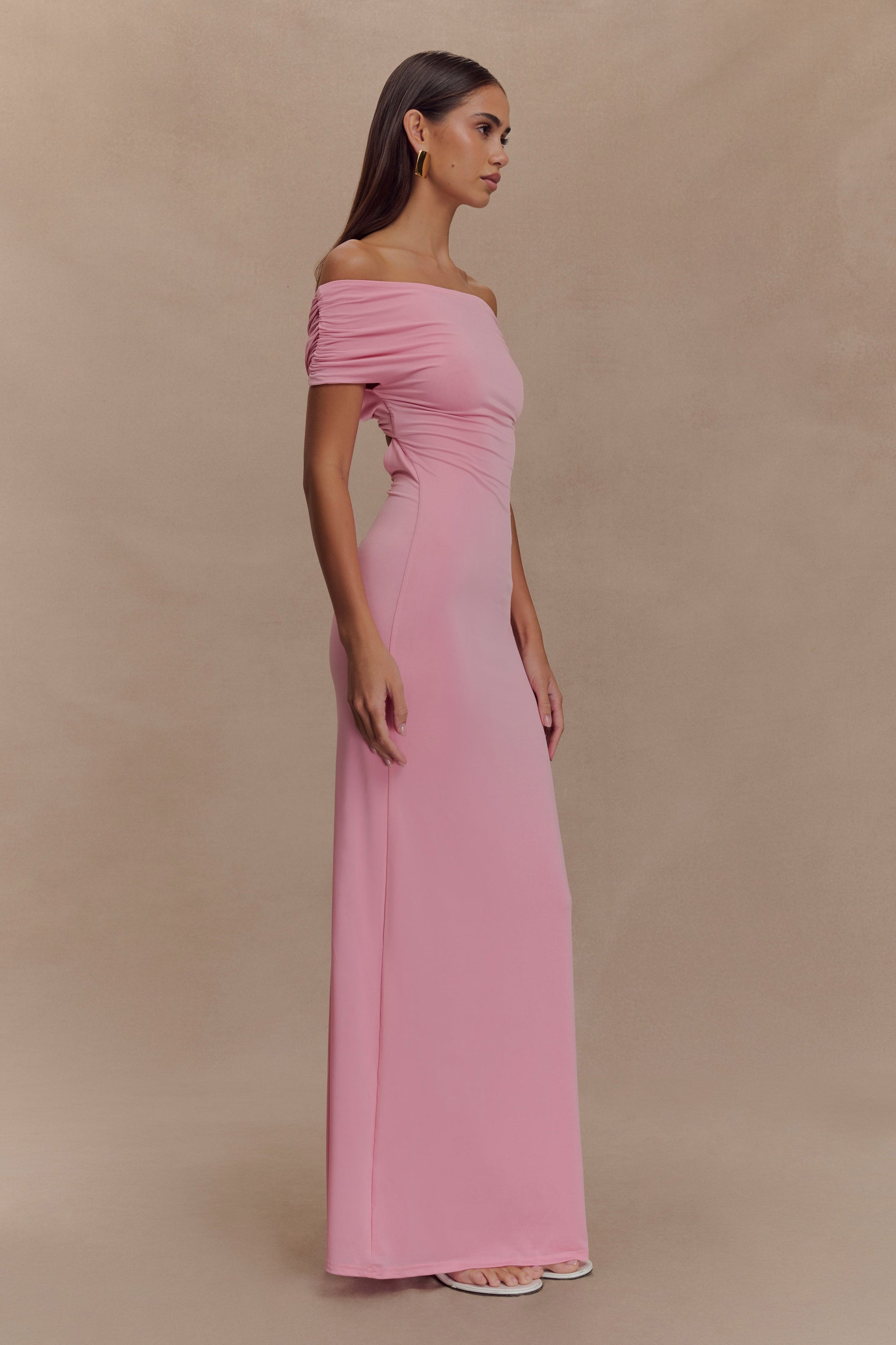 Imogen Off Shoulder Slinky Maxi Dress - Candy Pink #4