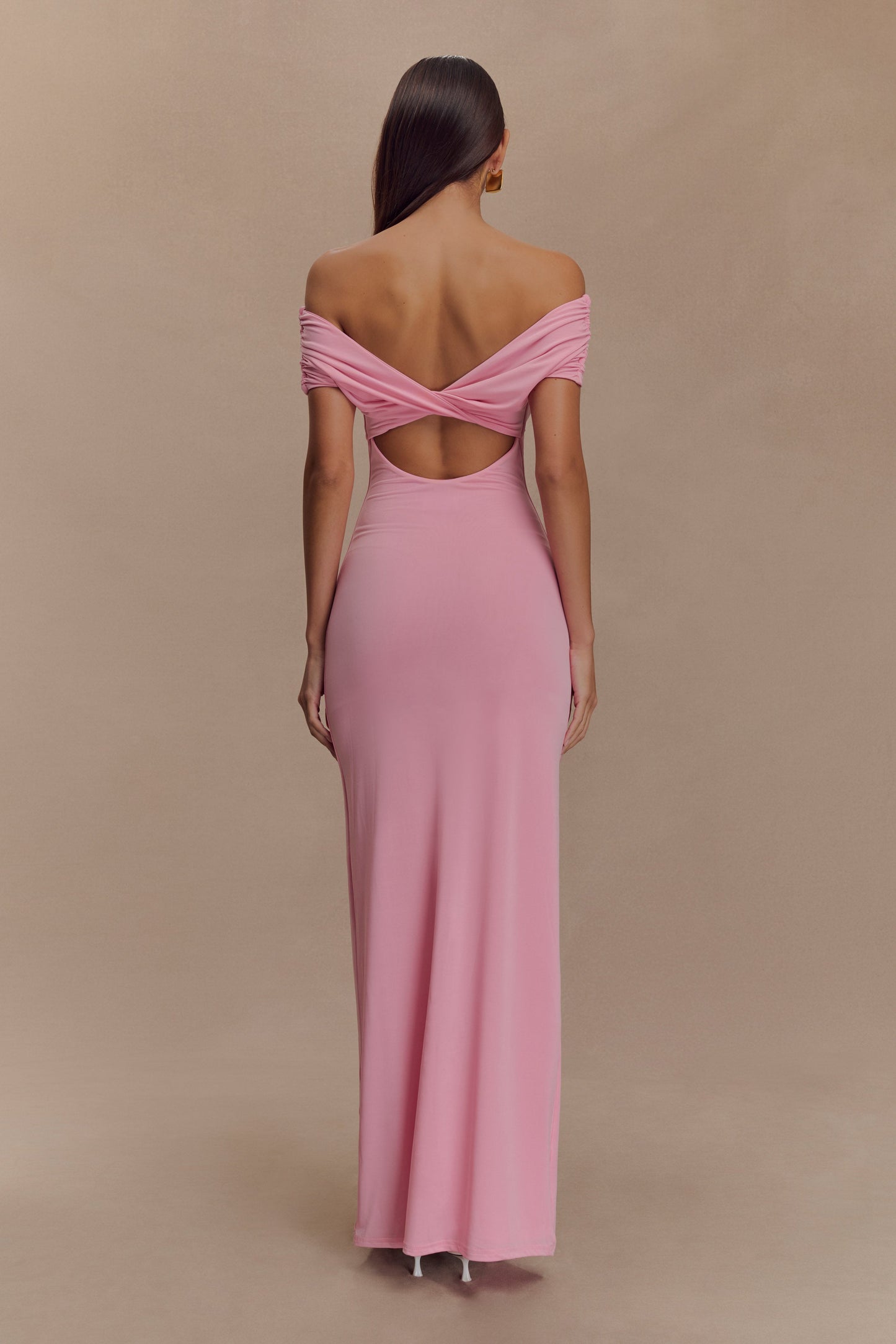 Imogen Off Shoulder Slinky Maxi Dress - Candy Pink