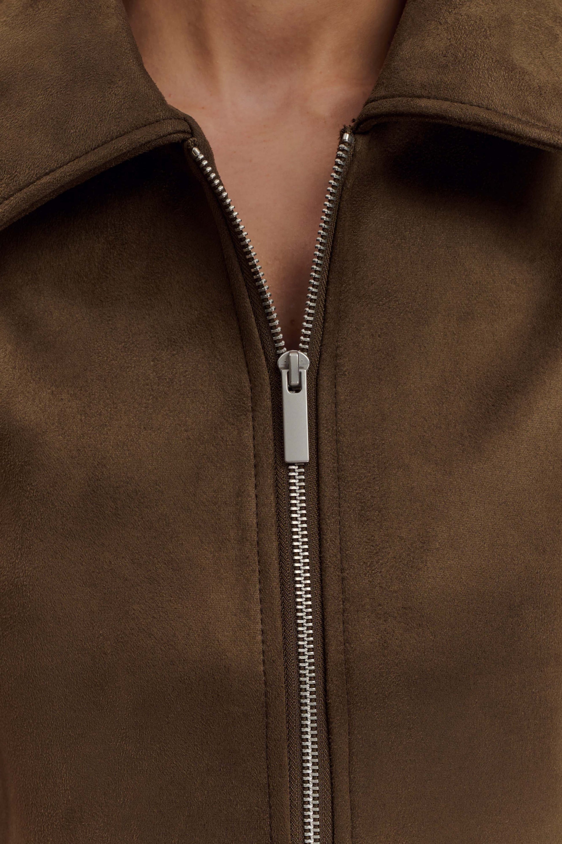 Hayes Faux Suede Collared Jacket - Chocolate #4